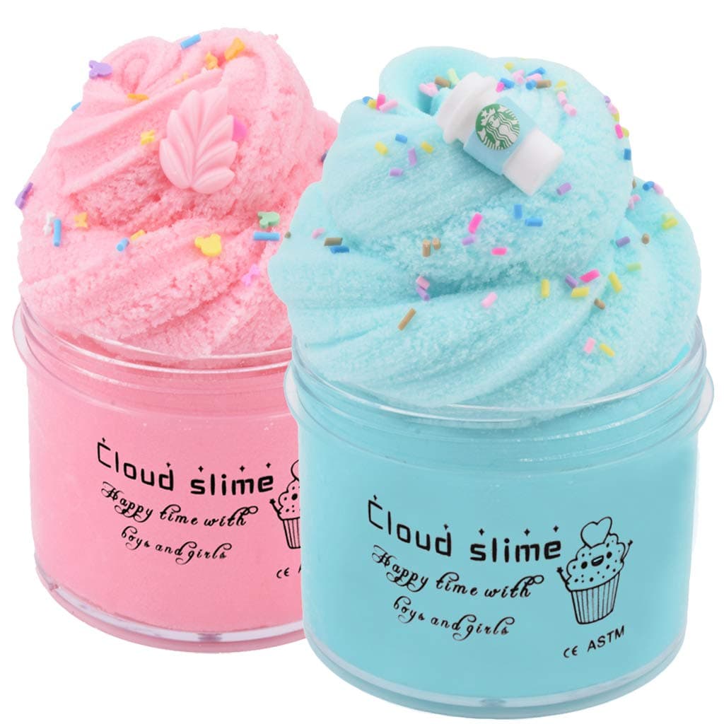 HUNDUN 2 Pack Cloud Slime Blue and Pink Supplies Stress Relief Toy Scented DIY Putty Sludge Toy Gifts for Girls and Boys (Blue&Pink)