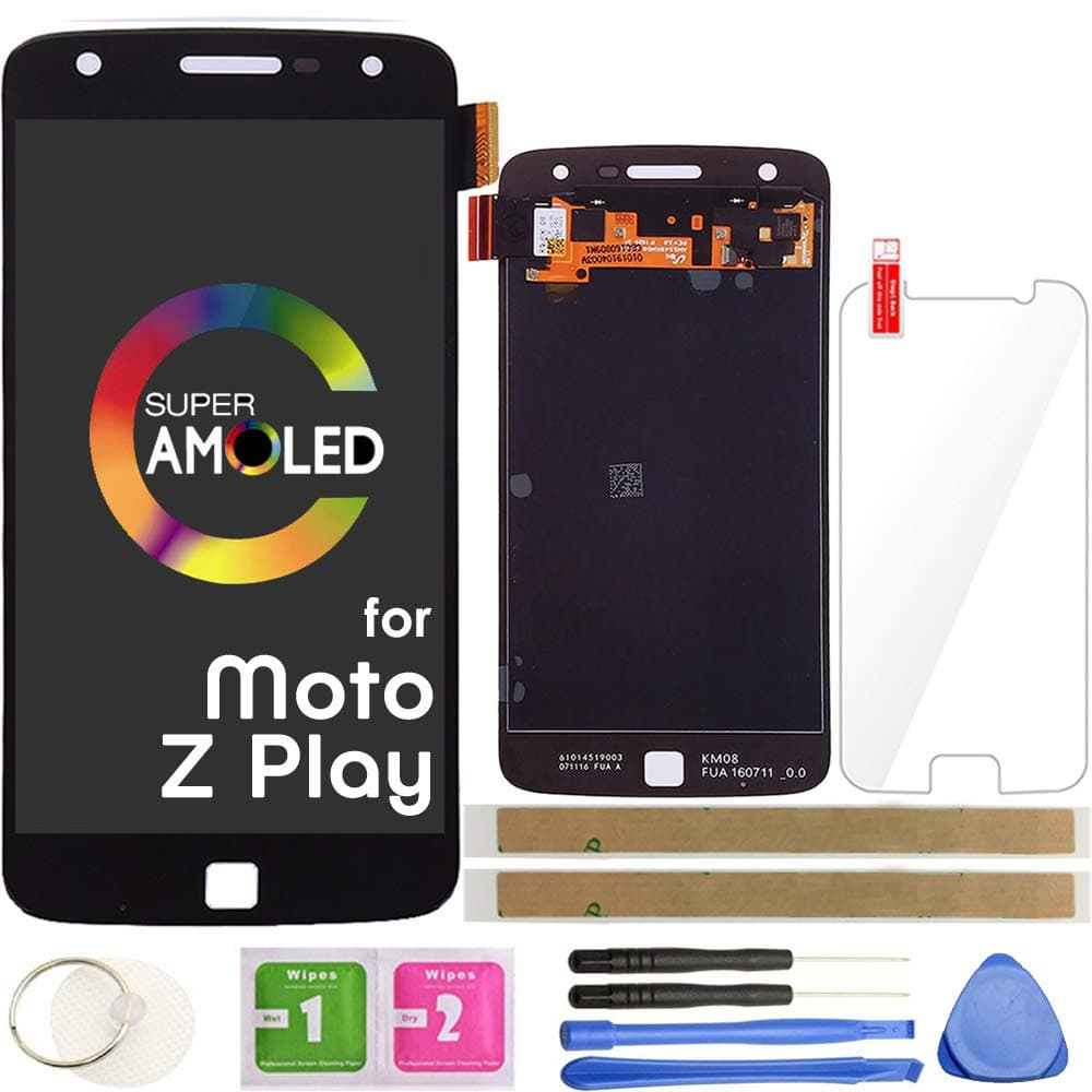 Fontecho Z Play LCD Screen Replacement Touch Display Digitizer Assembly 5.5" (AMOLED-Black) for Motorola Moto Z Play Droid XT1635 XT1635-01 XT1635-02 with Repair Tools and Screen Protector