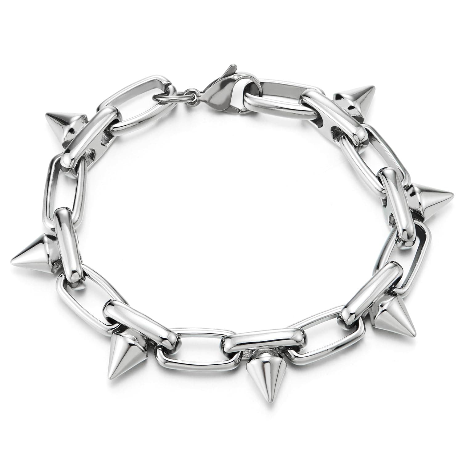 COOLSTEELANDBEYOND Stainless Steel Spike Link Chain Bracelet for Men Women, Unique Style