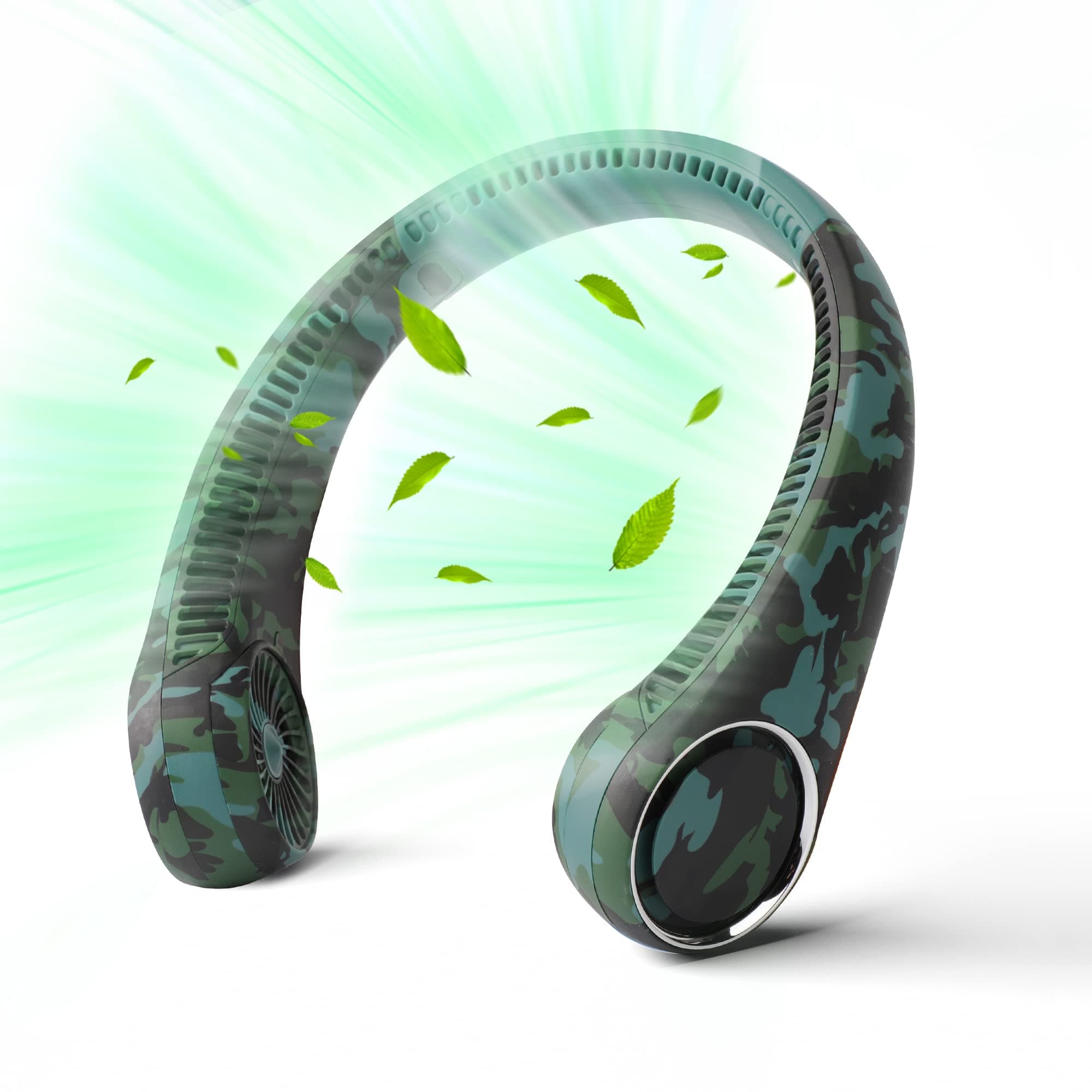 PenKou Personal Bladeless Fan - Green Camouflage, 3-16 Running Hours, 4000mAh Battery, 72 Wind Outlets, 60pcs Twin-Turbine Fan Blades, 3 Speeds, 360 Omnidirectional Cooling