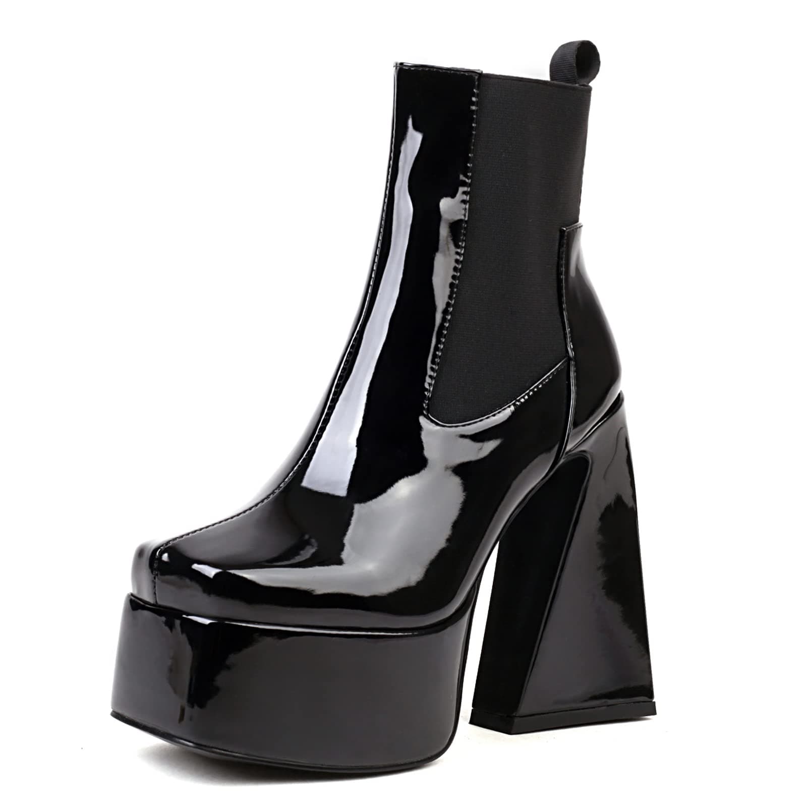 DiuniarzaWomen High Heel Ankle Boots Square Toe Dress Booties Chunky Short Boots Zip with Platform, Size 2-9