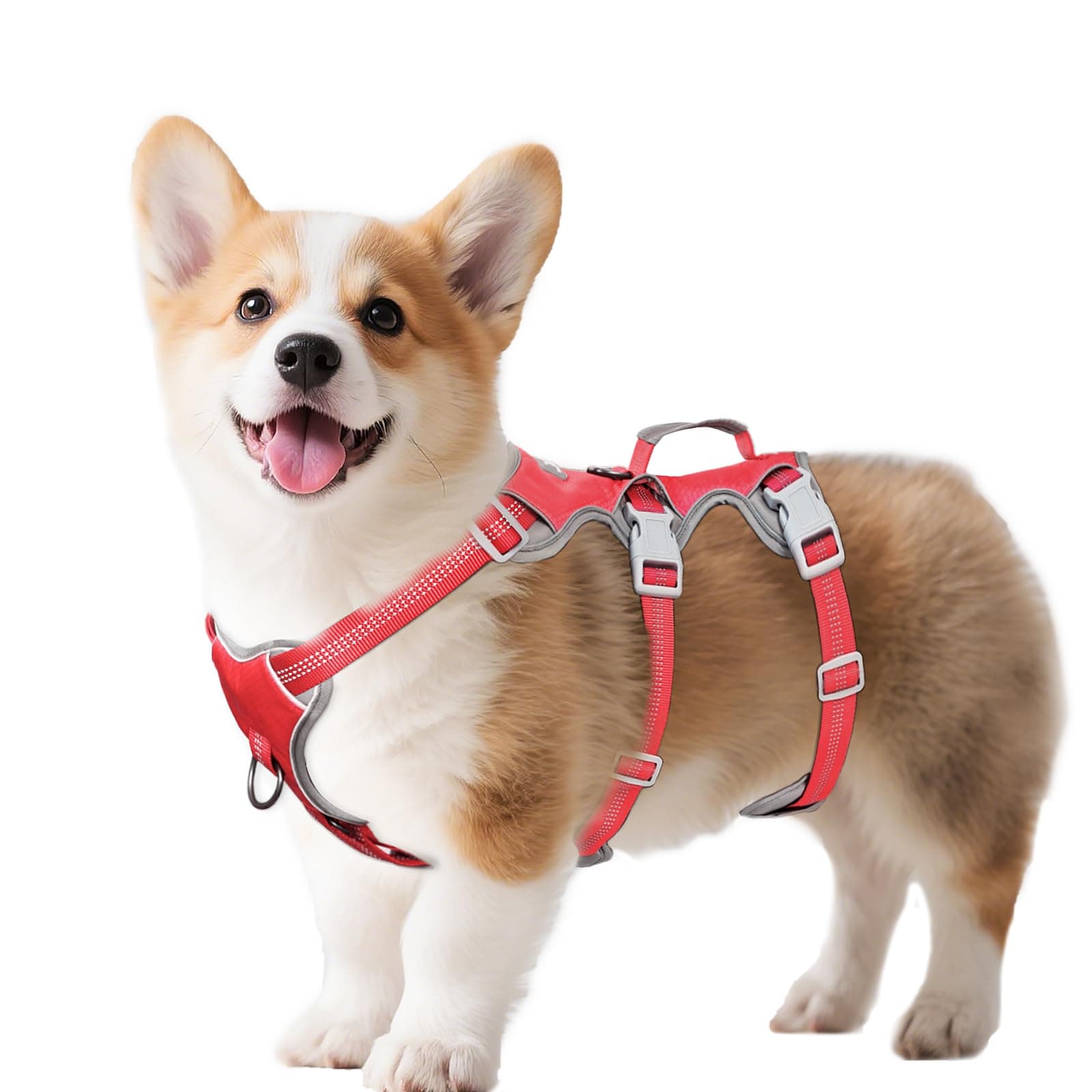 Huntboo Escape Proof Dog Harness, Escape Artist Harness, Reflective Harness with Padded Handle, Breathable, Durable, Adjustable Vest for Medium Dogs Walking, Training, and Running Gear (Red, S)