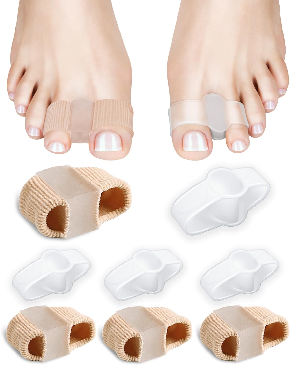 8PC Bunion Toe Separators Gel Bunion Corrector Soft Big Toe Spacers for Feet Women Men Toe Correct, Elasticity Hammer Toe Straightener with 2 Loops (4 Nylon+4Gel)