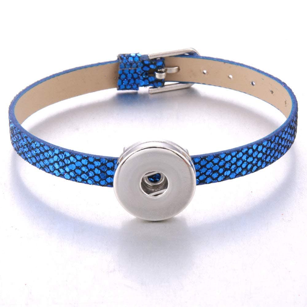 Handmadewovenbracelets,Sanmuxiaozi New Blue Snap Button Jewelry Leather Strap Style 18Mm Button Bracelet For Women Children Stainless Steel Flower Charms Bracelet