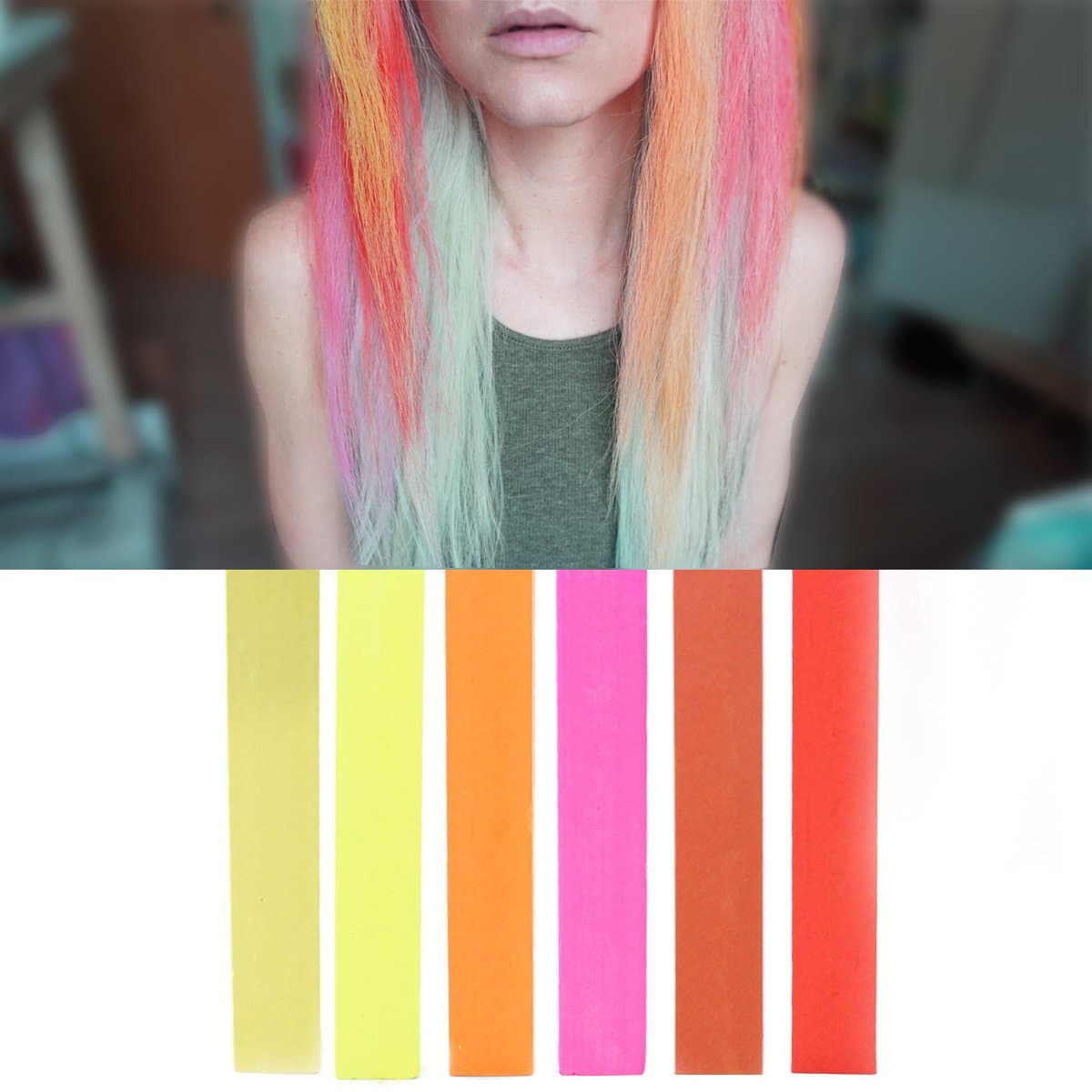 HOT Colors Ombre Hair Color Set | 6 PINK RED STRAWBERRY BLONDE Hair Dye Shades | With Shades of Beige, Yellow, Orange, Pink, Coral & Red A Pack of 6 Temporary Hair Chalk | Color your Hair Red to Blonde Ombre in seconds with temporary HairChalk