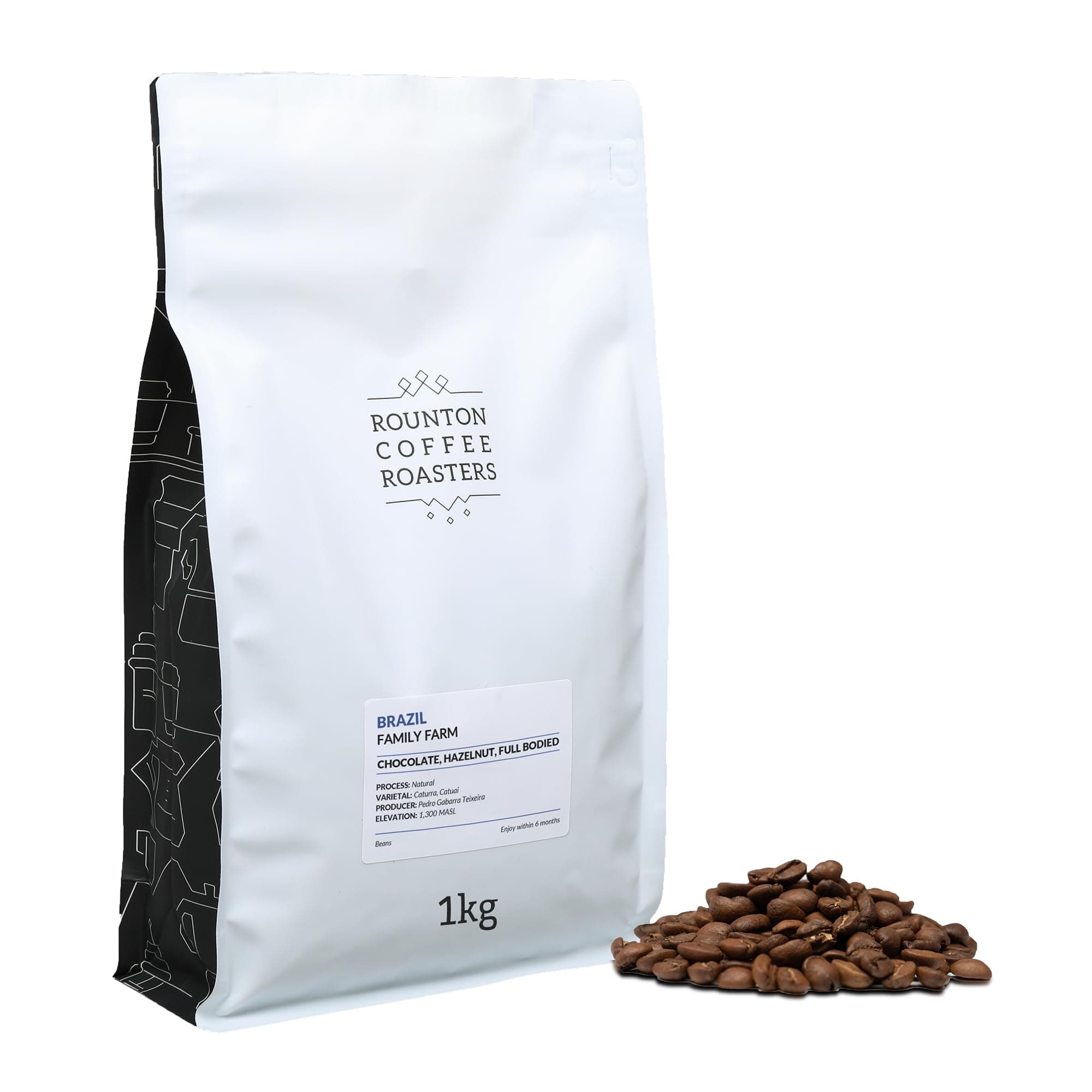 Rounton Coffee Roasters | Brazilian Coffee Beans 1kg | All Day Drinking Roasted Coffee Beans | Brazil Origin | 100% Arabica Coffee Bags