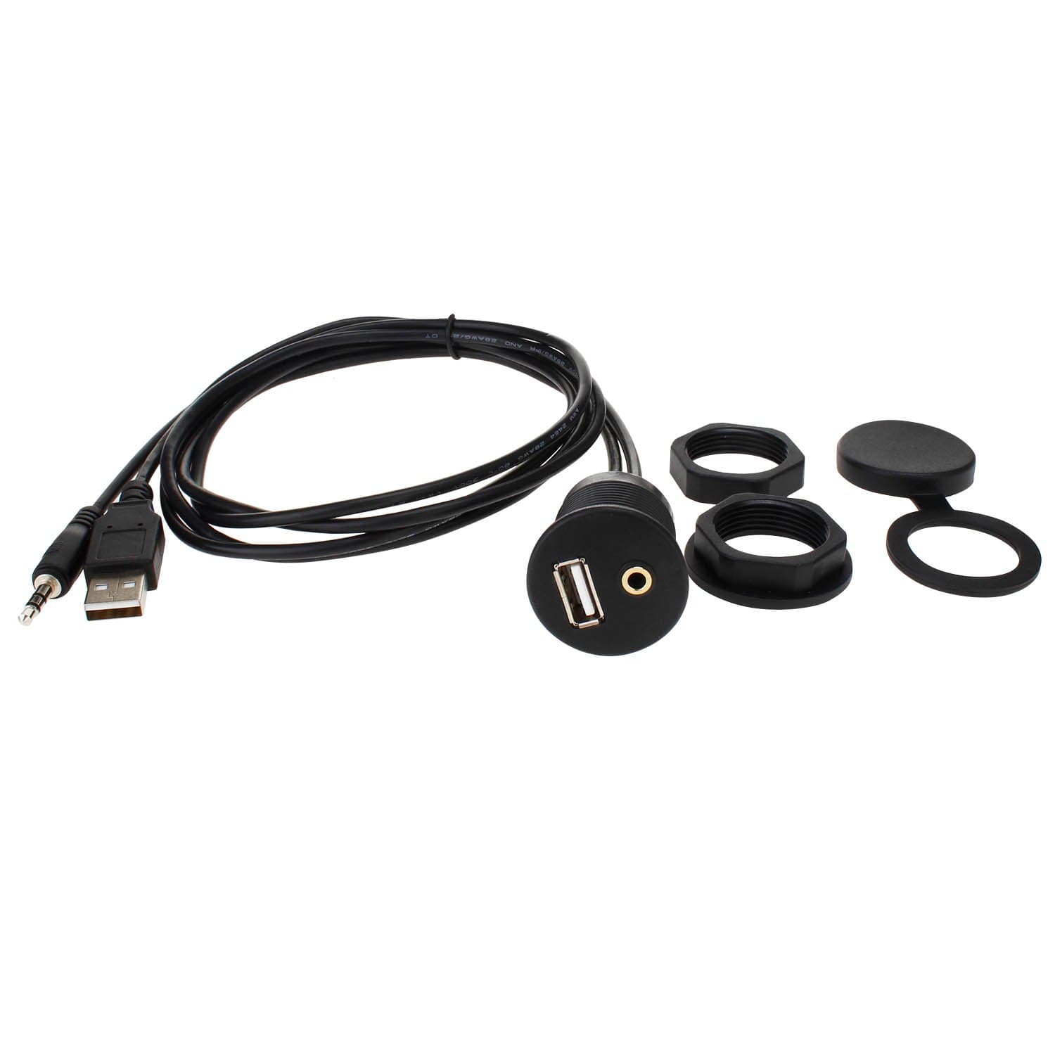 LDKCOK 3.5mm + USB2.0 AUX Car Cable USB Mount Cable –USB Extension Flush, Dash, Panel Mount Cable, for Car, Boat, Motorcycle and More 3.3FT/1M