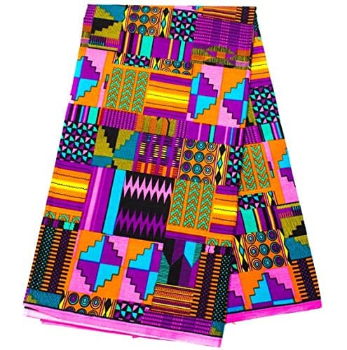 Tess World DesignsTess World Designs Exclusive Patchwork Kente Fabric 6 Yards Ankara Print Faux | Patchwork Kente Print Kente Cloth African Fabric KF347 (Purple and Pink)