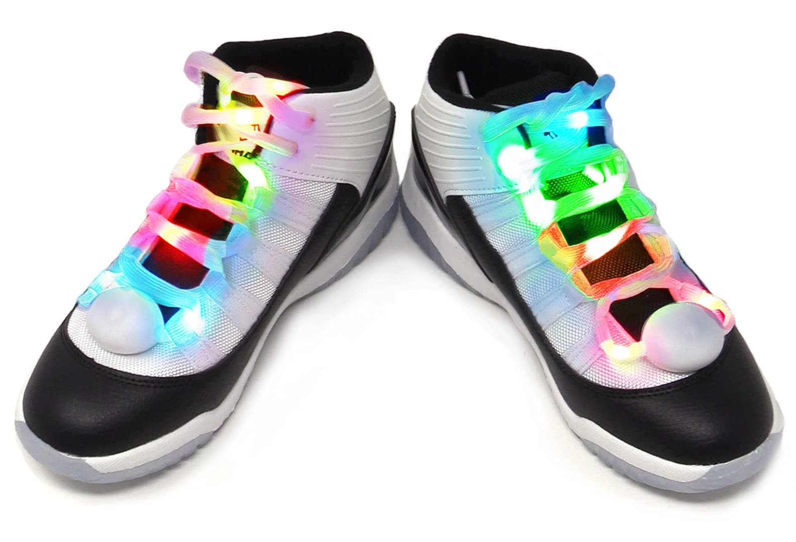 The Noodley LED Light Up Shoe Laces Flashing Colorful Glow in the Dark White Tie Shoelaces Gifts for Kids, Boys, and Girls