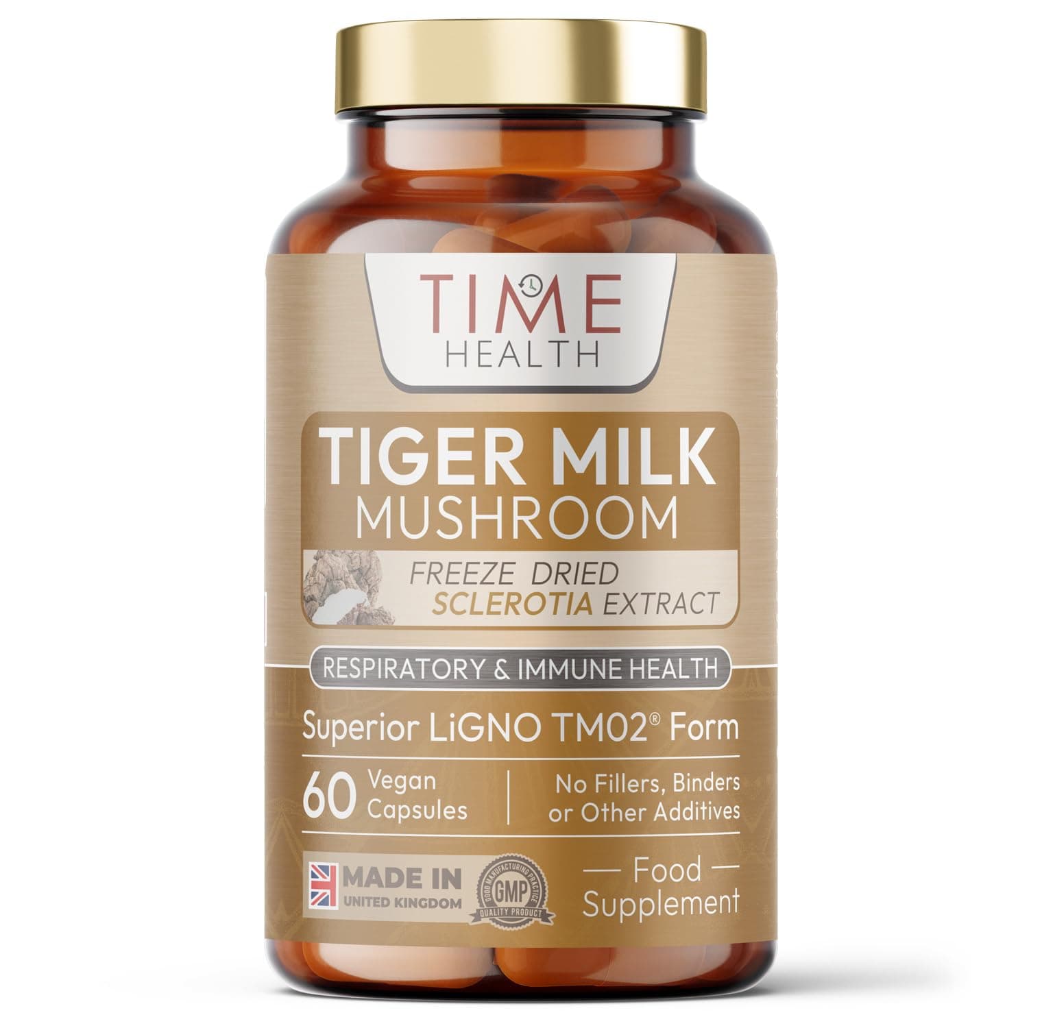 Tiger Milk Mushroom (Lignosus rhinocerus) - Clinically Studied LiGNO TM02® - >30% Polysaccharides - Respiratory, Cognitive & Immune Health - 60 Capsules - UK Made Supplement - GMP - Vegan