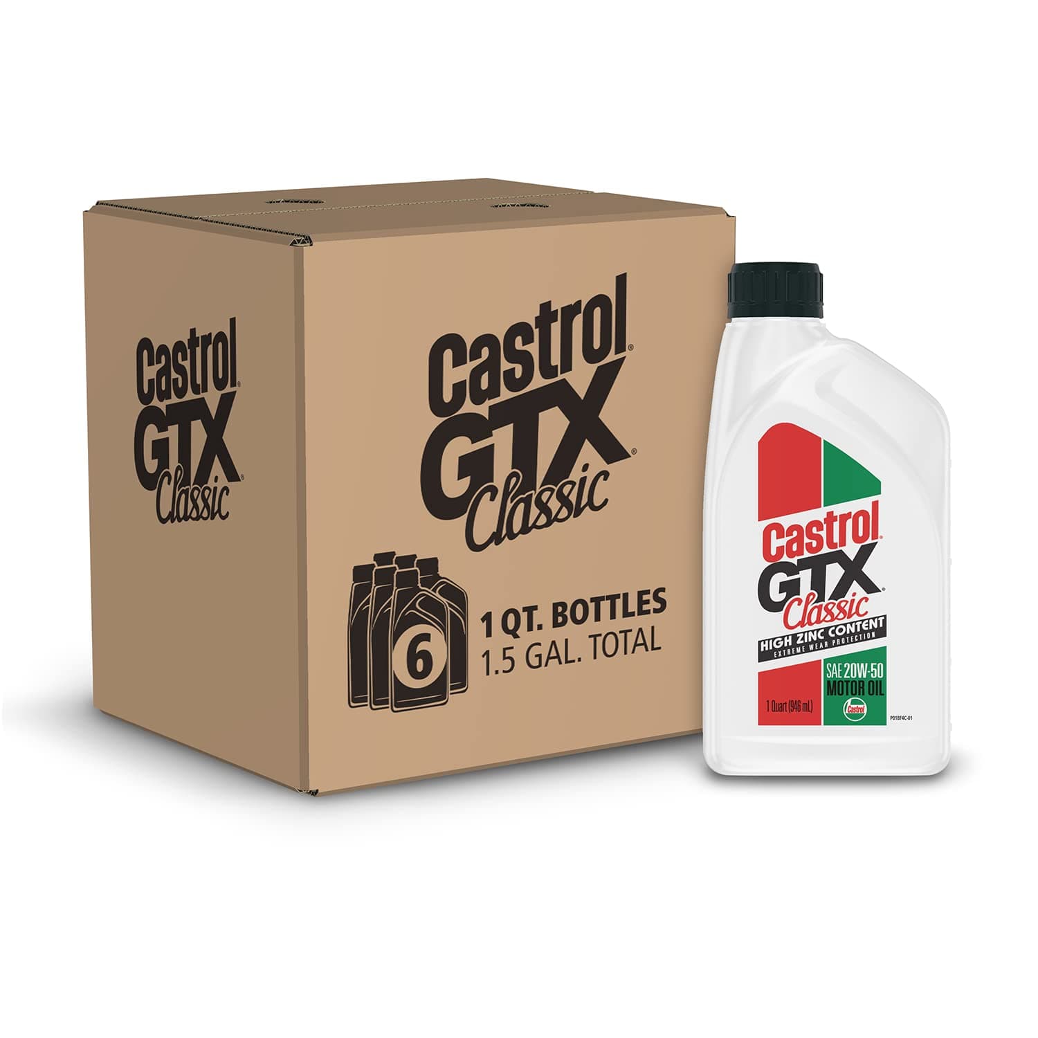 GTX Classic 20W-50 Conventional Motor Oil, 1 Quart, Pack of 6