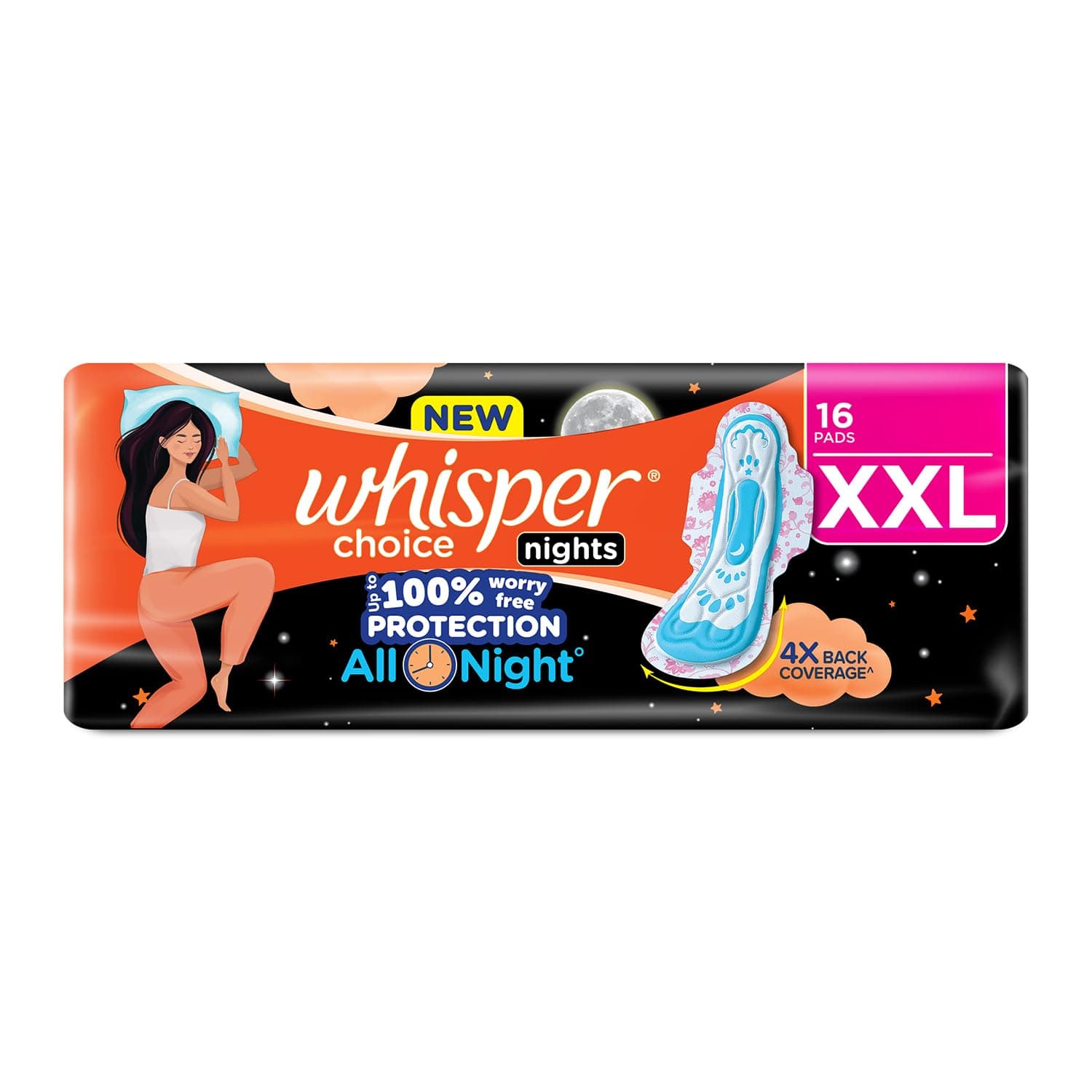 Whisper Ultra Overnight Sanitary Pad For Women With Wings - Xxl Plus, 16 Pads