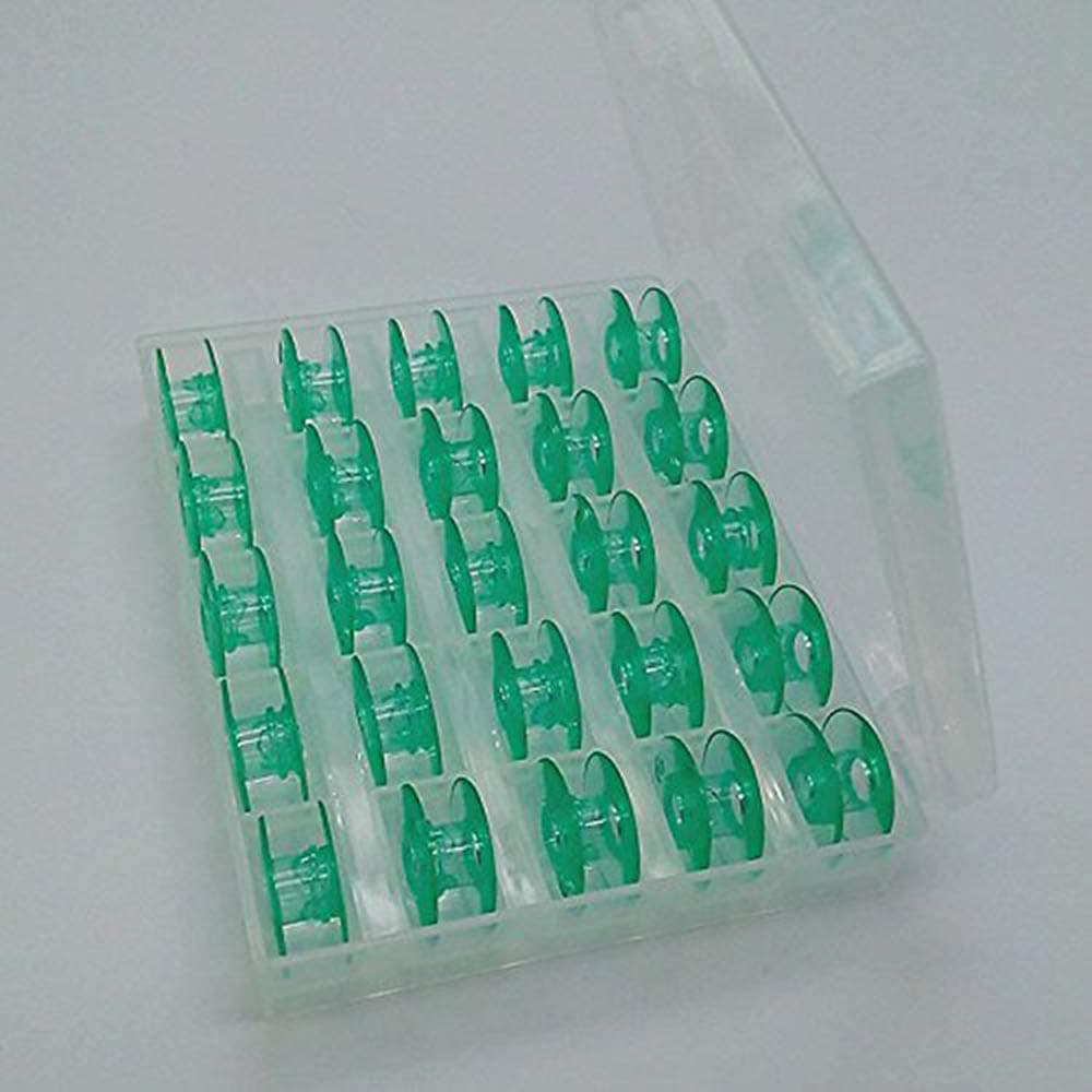 XFGWER 25 Green bobbins in Box for Viking Husqvarna Sewing Machines Plastic 4131825-45