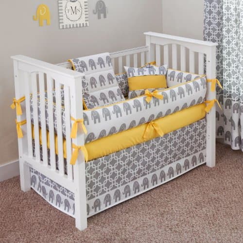 Custom Boutique Baby Bedding - Ele Yellow - 5 Pc Crib Bedding Set