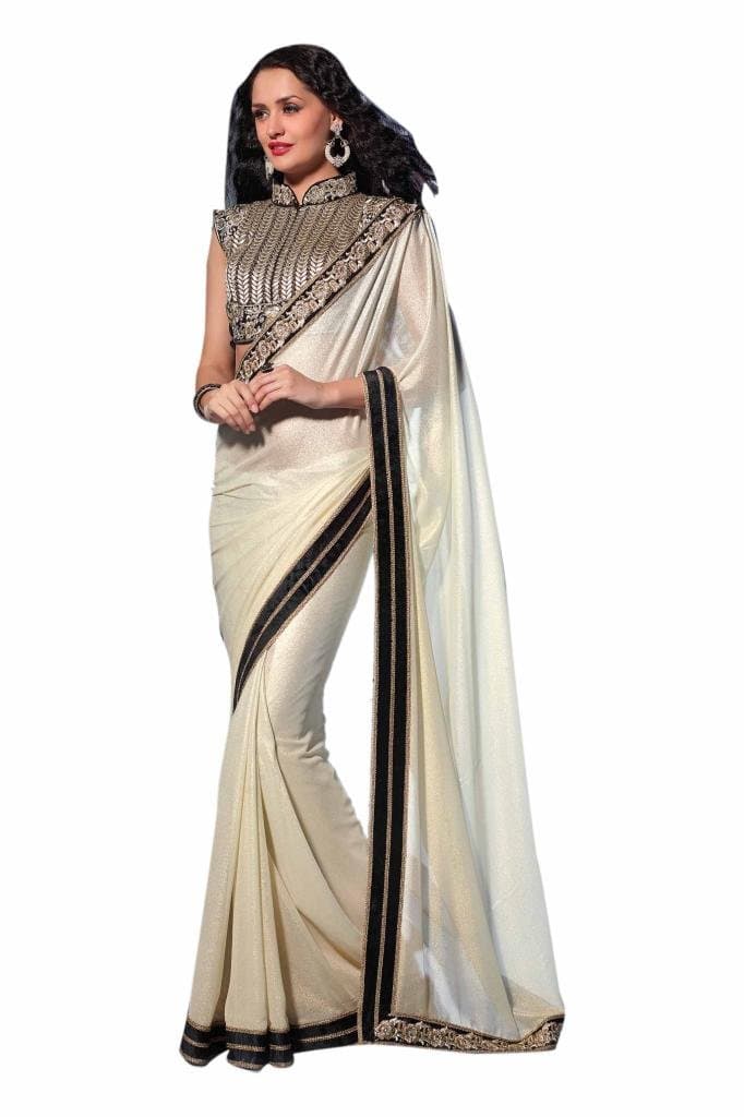 Elijaah Girls' Georgette Shimmer Saree Free Size Multi-Coloured