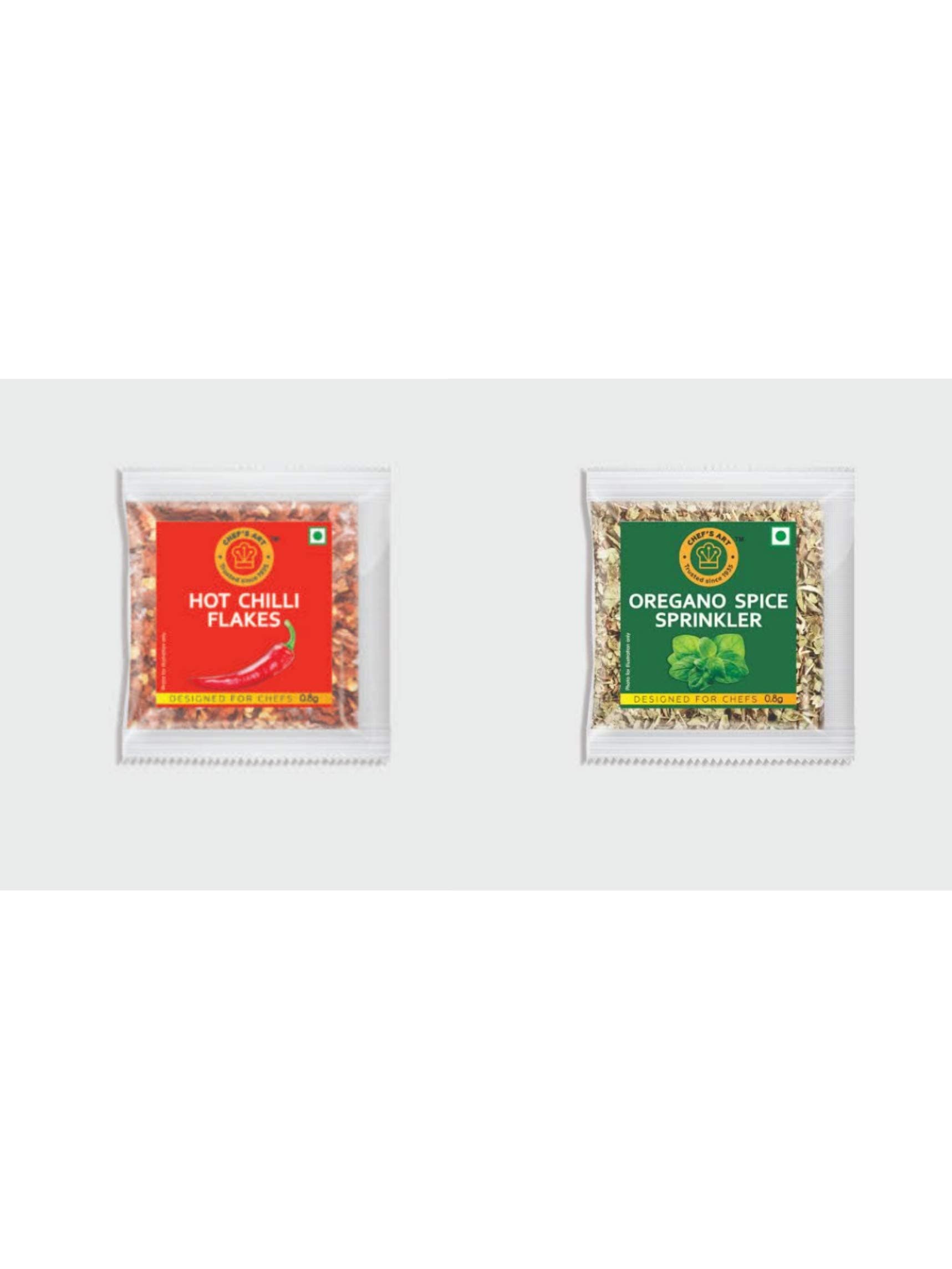 food service india Chef's Art Oregano Sprinkler and Chilli Flakes Sachet Combo (0.8 g, 50 Sachet Each)
