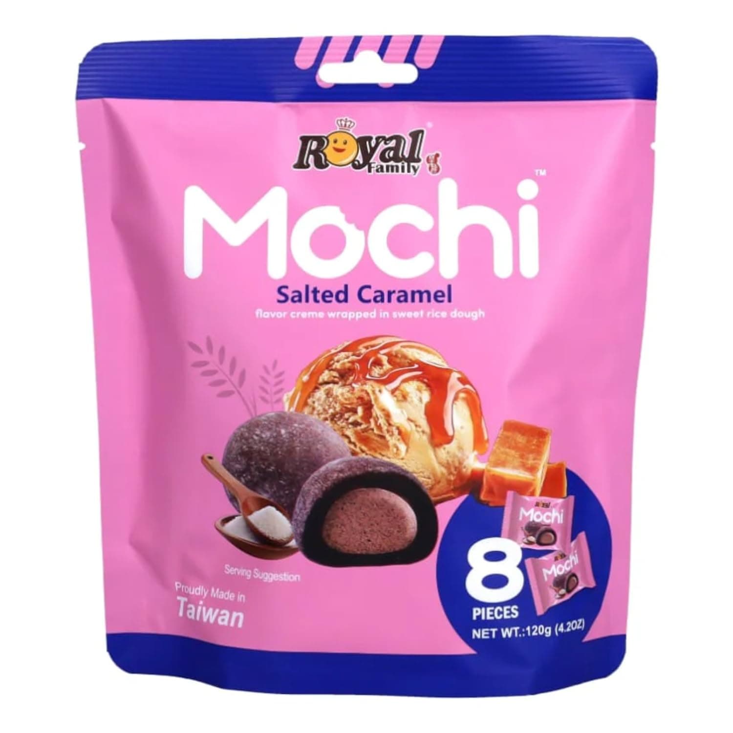 Royal Family Mochi Salted Caramel Flavour, No Artificial Color or Flavor, 8pcs 120g (Imported)
