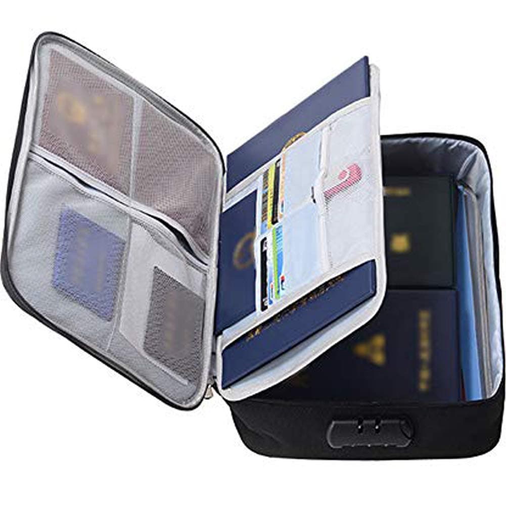 MOCOHANA Waterproof Document Bag Holder with Lock Expanding File Holder Portable File Box Tote A4 Size Filing Pouch File Pocket Organizer Document Storage Business Organizer(Double-Layer, Black)