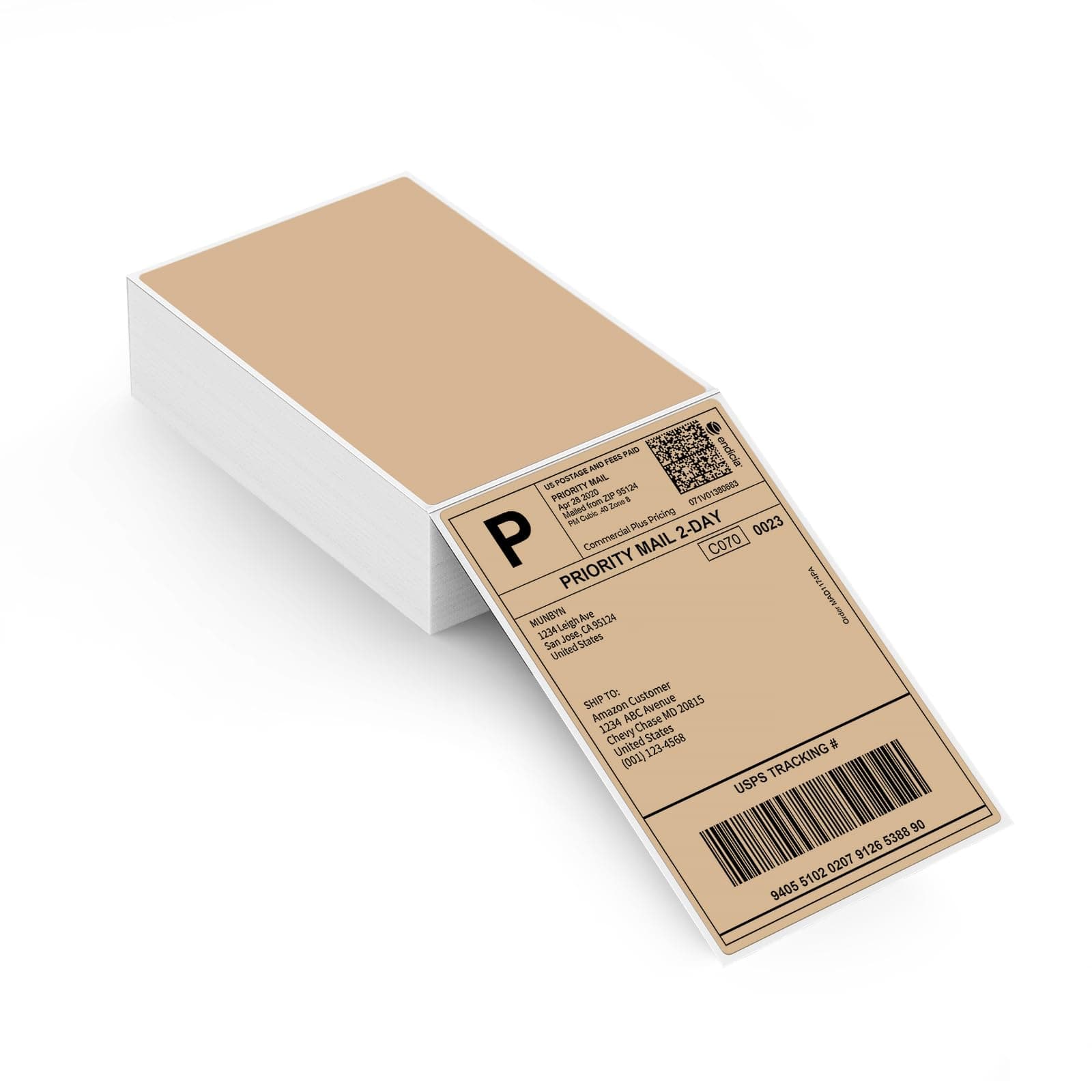 MUNBYN Brown 4"x6" Direct Thermal Shipping Labels, Commercial Grade Permanent Adhesive Fanfold Mailing Postage Label Paper for Thermal Printers and Packages, 220 Sheets per Stack