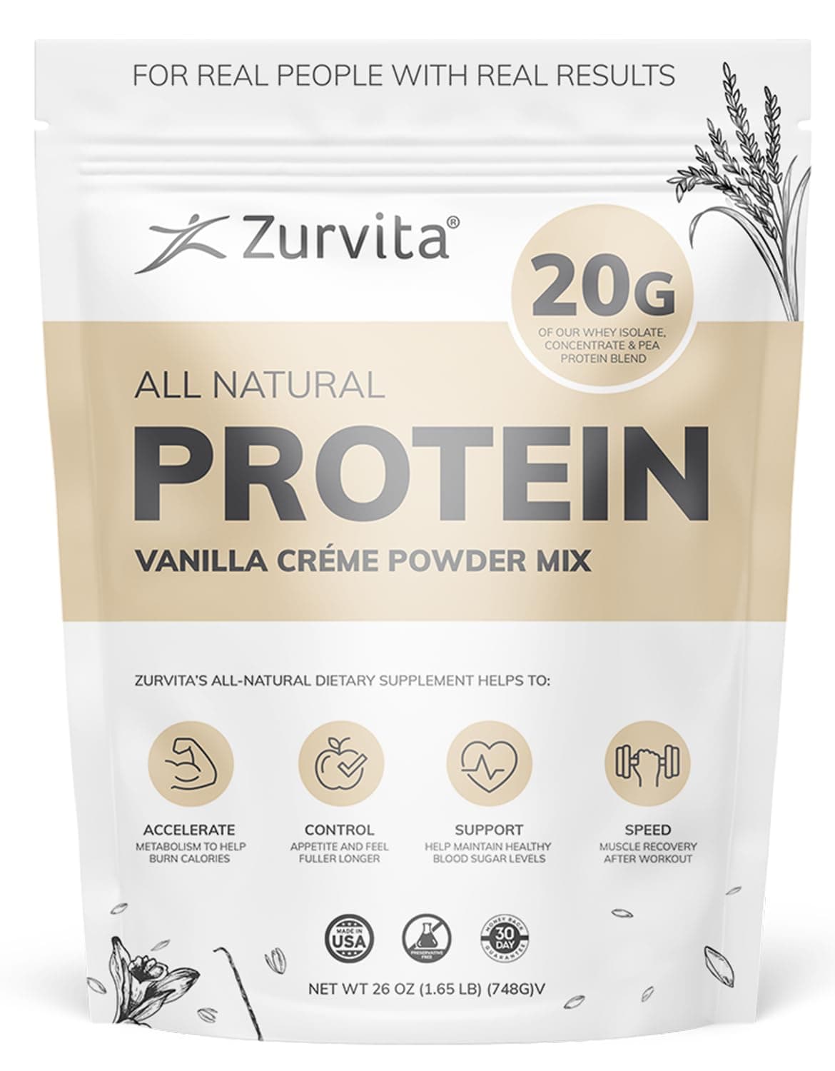 Vanilla Crème Protein Powder- Protein, Probiotics, No Artificial Sweeteners, 24+ Vitamins & Minerals, 140 Cal/Scoop - 26oz (20 Servings)