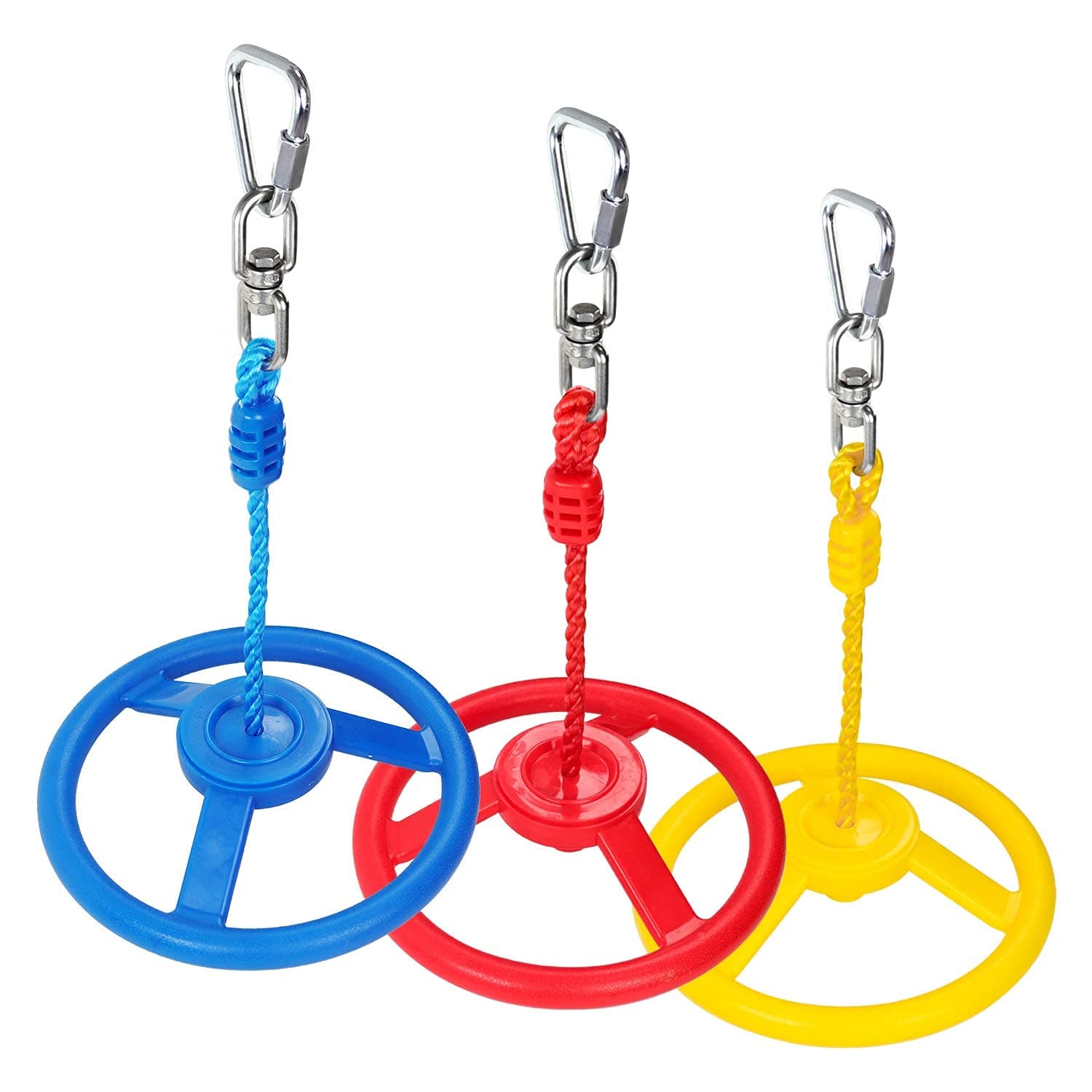 3-Pack Ninja Monkey Wheels，Obstacle Course & Swing Set Attachments for Kids ，Outdoor Backyard Playground Accessory，Red, Blue & Yellow