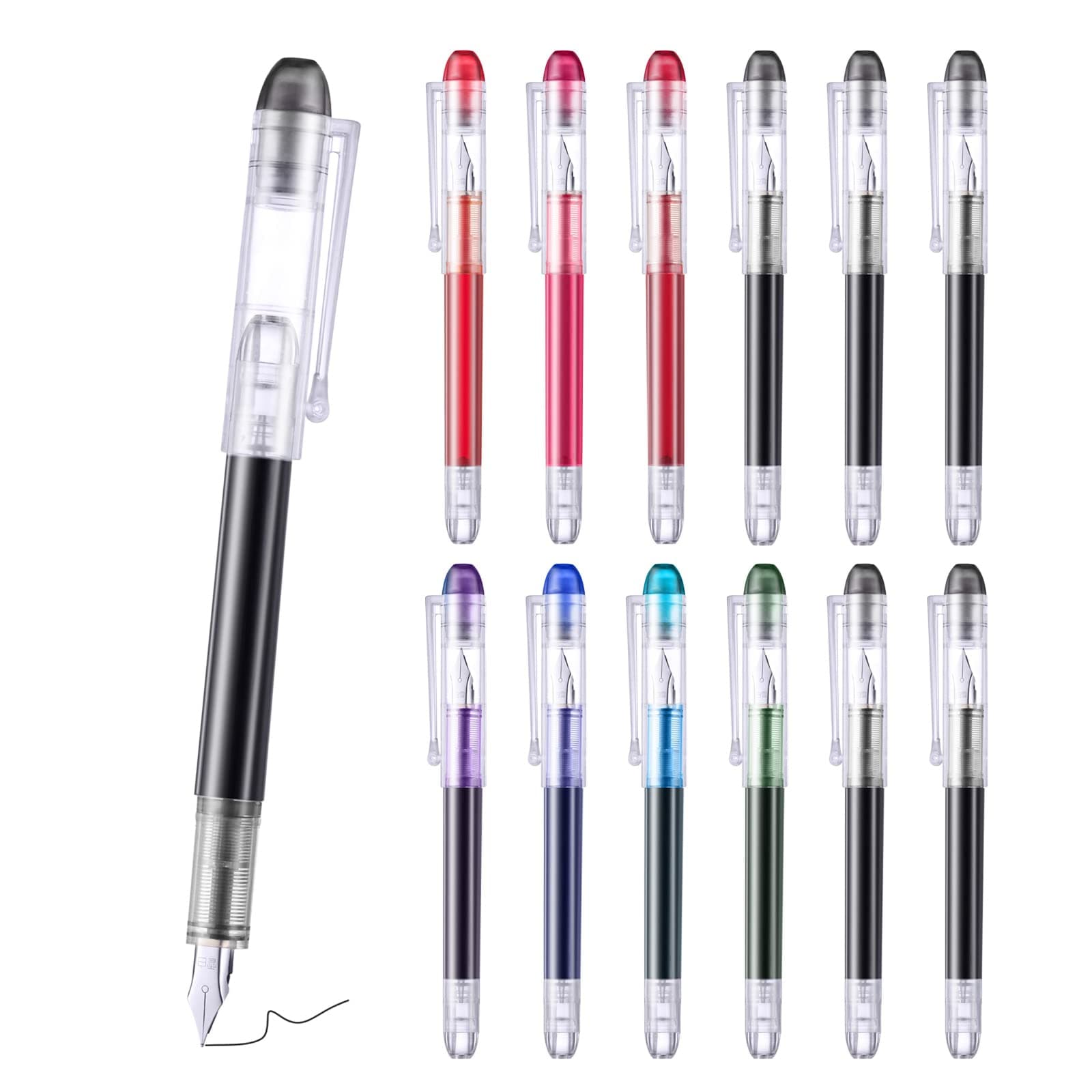 EEOYU 12 Pieces Multicolor Disposable Fountain Pens, Smooth-Writing Office Supplies for Sketching, Journaling, Calligraphy, Doodling and Gifts (Mixed Colors)