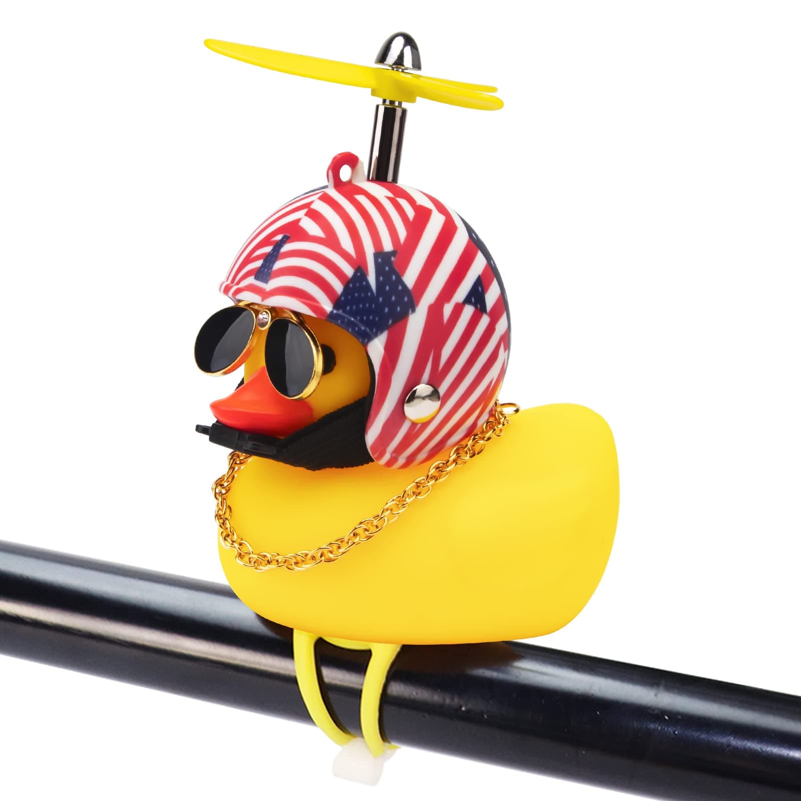wonuu Rubber Duck Toy Car Ornaments Yellow Duck Car Dashboard Decorations Squeeze Duck Bicycle Horns with Propeller Helmet