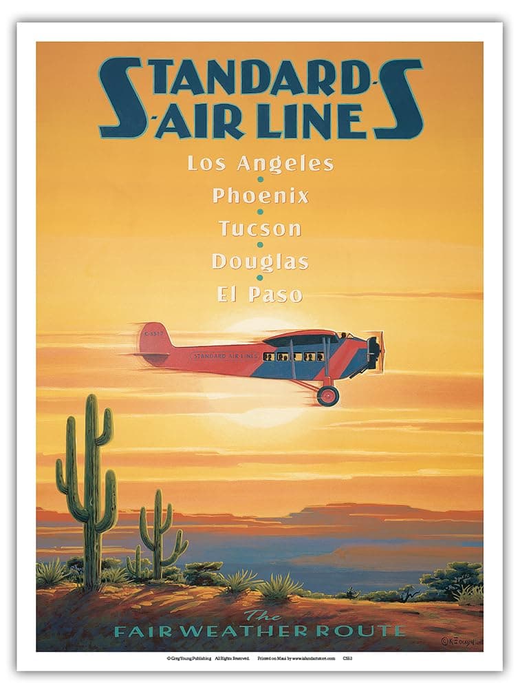 Pacifica Island Art Standard Air Lines - The Fair Weather Route - Fokker F-V22 - Vintage Style Airline Travel Poster by Kerne Erickson - Master Art Print 9" x 12" PRTACS53