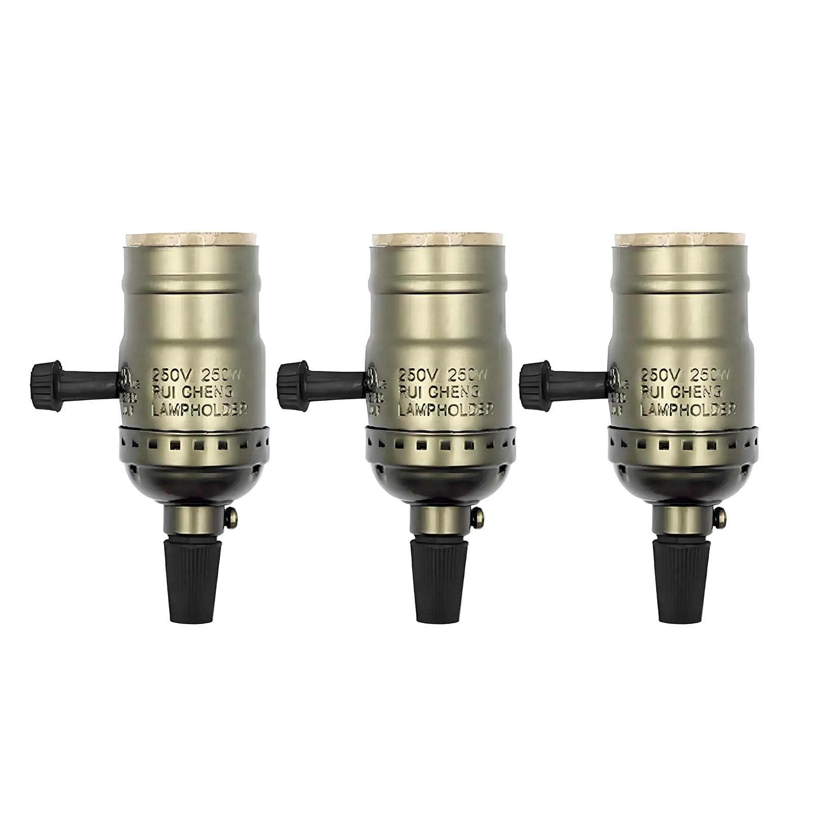 FINELED 3 Pack E26/ E27 Aluminous Shell Vintage Bronze Edison Pendant lamp Holder,DIY Accessories E26 Screw Medium Base Light Socket with Knob Switch (Antique Brass)