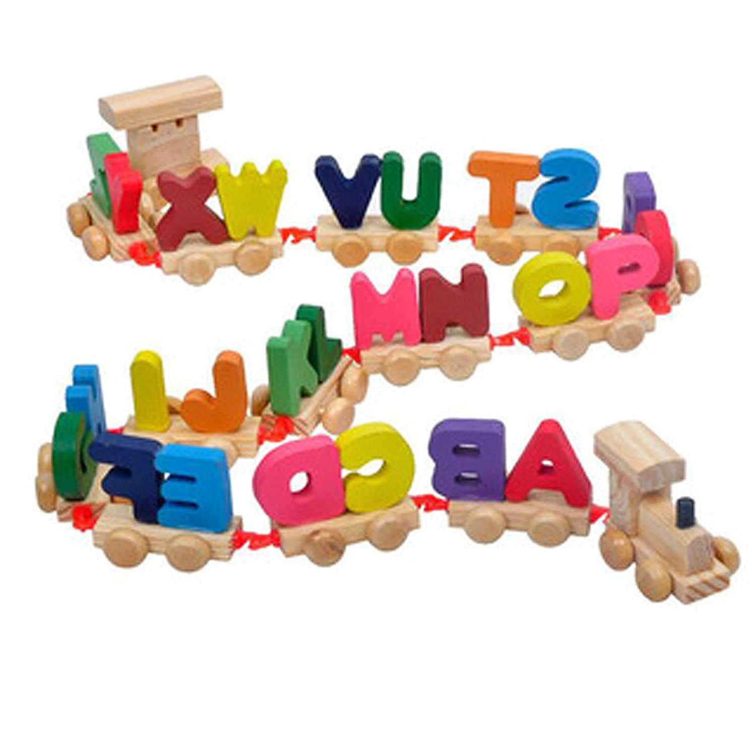 Alphabet Letters Train (A-Z) English Wooden Vocabulary Building Train Engine Set Early Educational Toys Kids