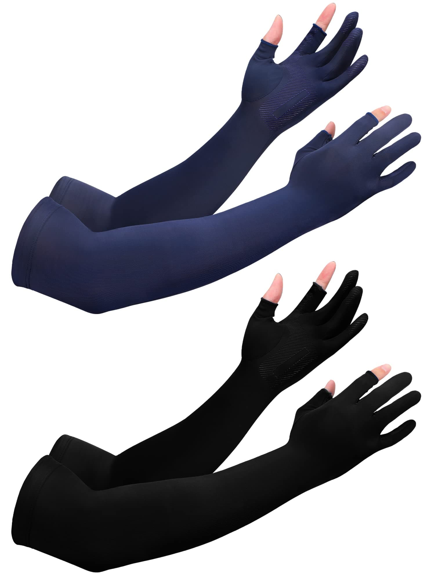 2 Pairs Sun Arm Sleeves for Men Women with 2 Finger Holes Anti Slip Long Cooling Arm UV Protective Sleeves