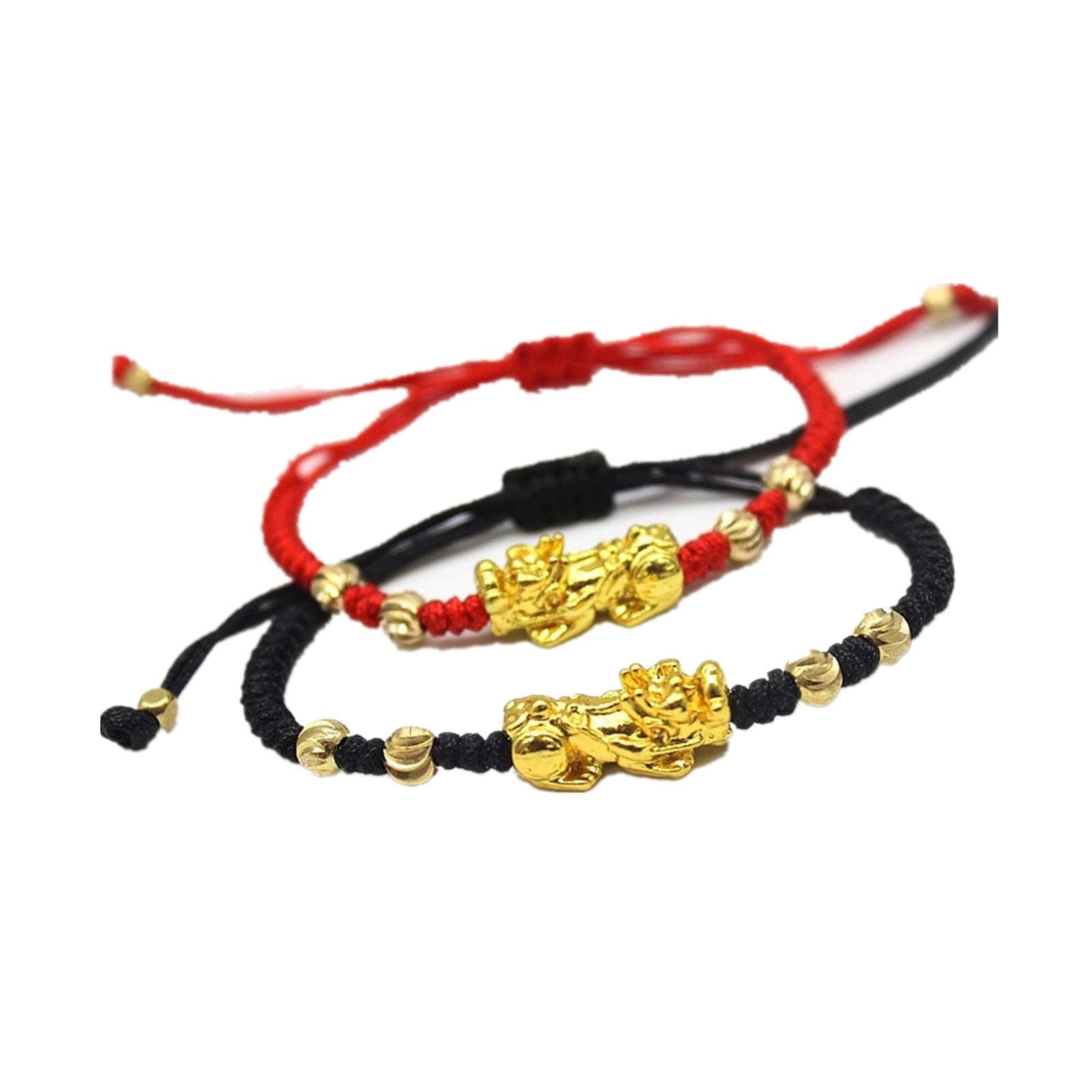 2 Pcs Pi Xiu Red String Bracelet Chinese Feng Shui Pi Xiu Kabbalah Red Rope Bracelet Gold Bead Handmade Strand Charm Bracelets Amulet for Men Women Good Luck Wealth Evil Eye Protection