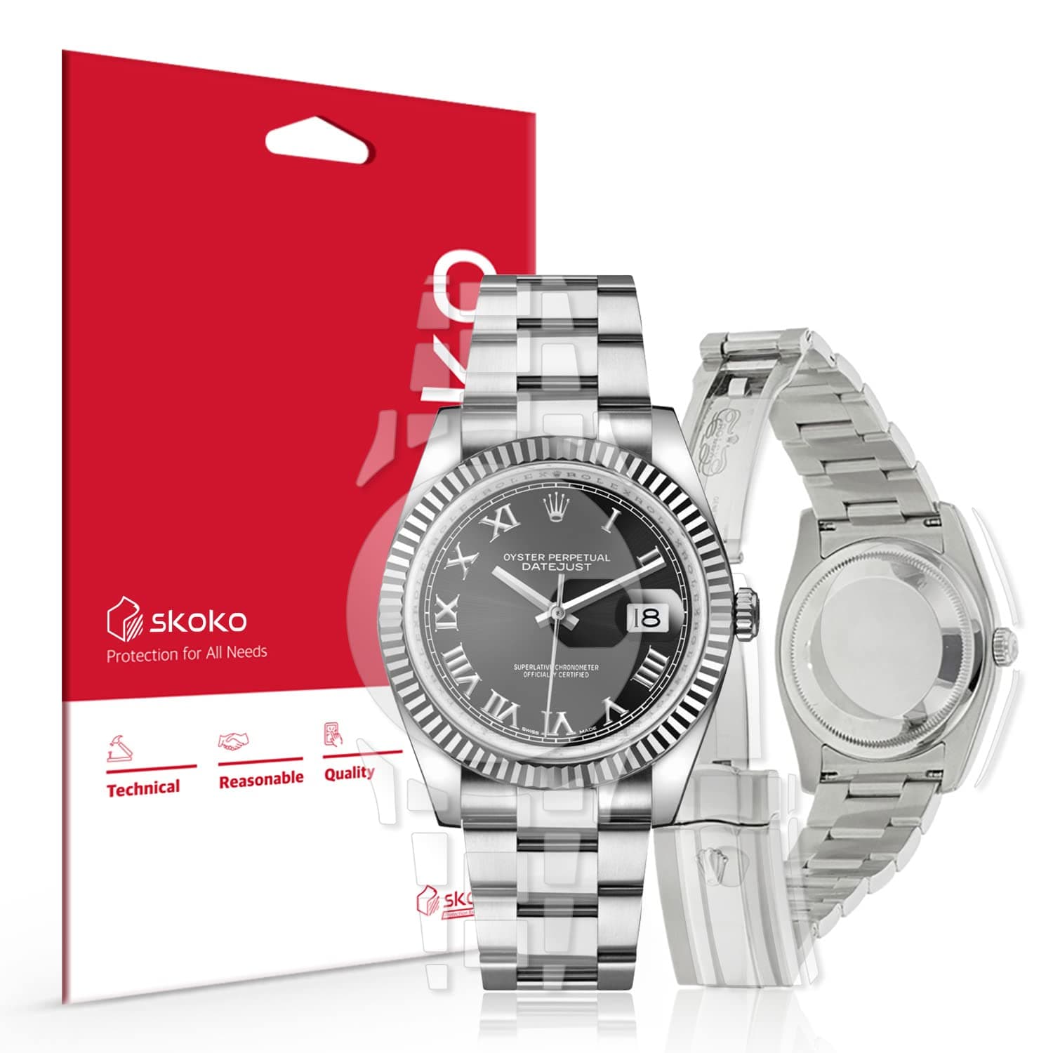 skoko 2 Pack Full Body Protective Film Compatible with Rolex Datejust 36mm, Glossy Clear Skin, Full Coverage, Anti Scartch, Easy installation