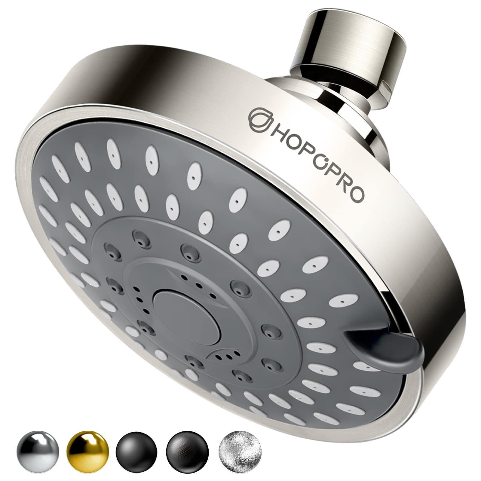 - HOPOPRO 5-Mode High Pressure Shower Head - The Washington Post, NBC News, Today TV Show Recommended - High Flow Fixed Showerheads (4 Inch Brushed Nickel)