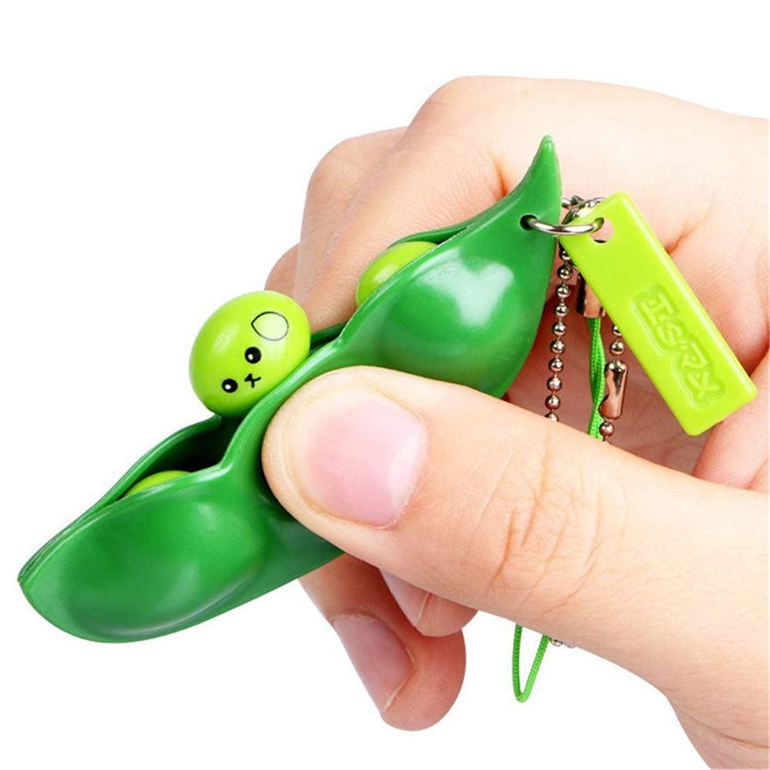 TMROW Fidget Toy, Fun Bean Fidget Toy Squeeze-a-Bean Soybean Edamame Stress Relief Anti-Anxiety Toy Keychain for Phones Keys Backpack Gift Toy