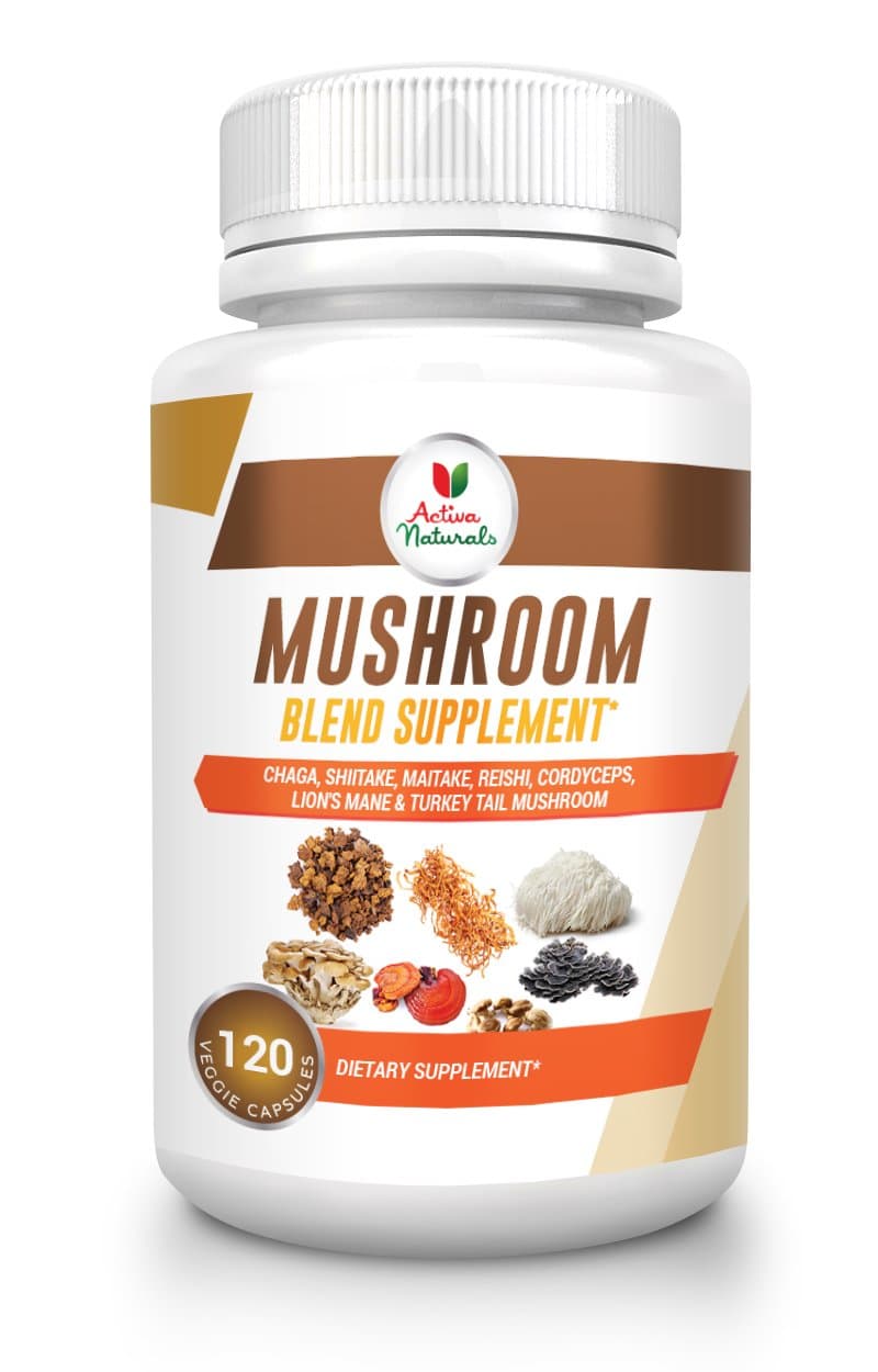 Mushroom Supplement with Turkey Tail, Reishi, Lion Mane, Maitake, Cordyceps, Chaga & Shiitake Mushrooms, 120 Veggie Capsules
