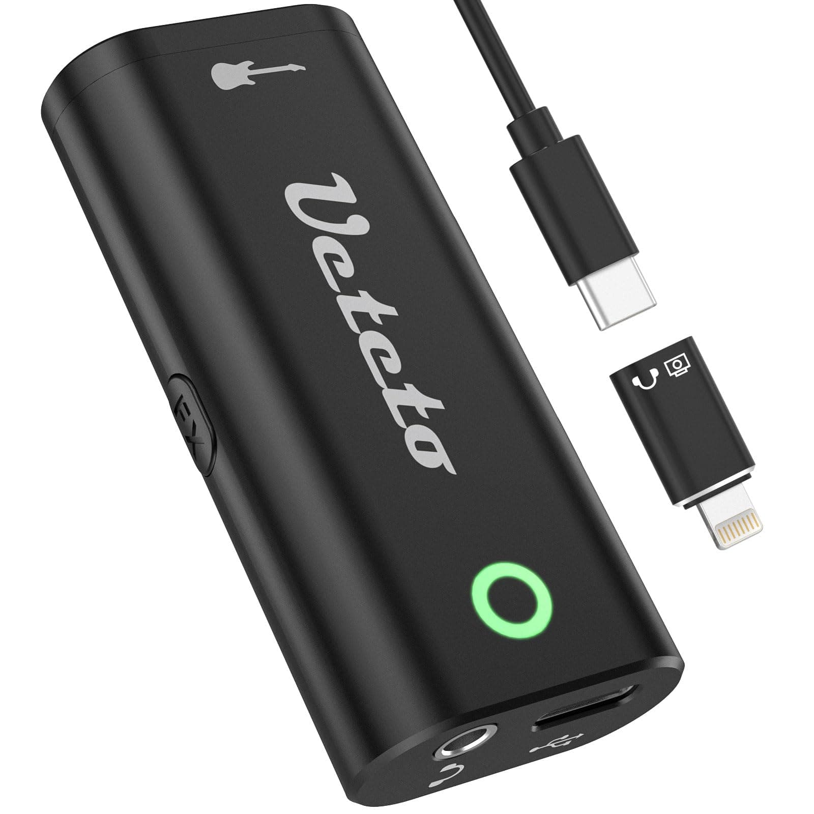 Ueteto Audio Interface for Guitar, Portable Internal Recording Sound Card for Live Streaming for Iphone, Ipad and Android smartphones and tablets, No Driver Needed