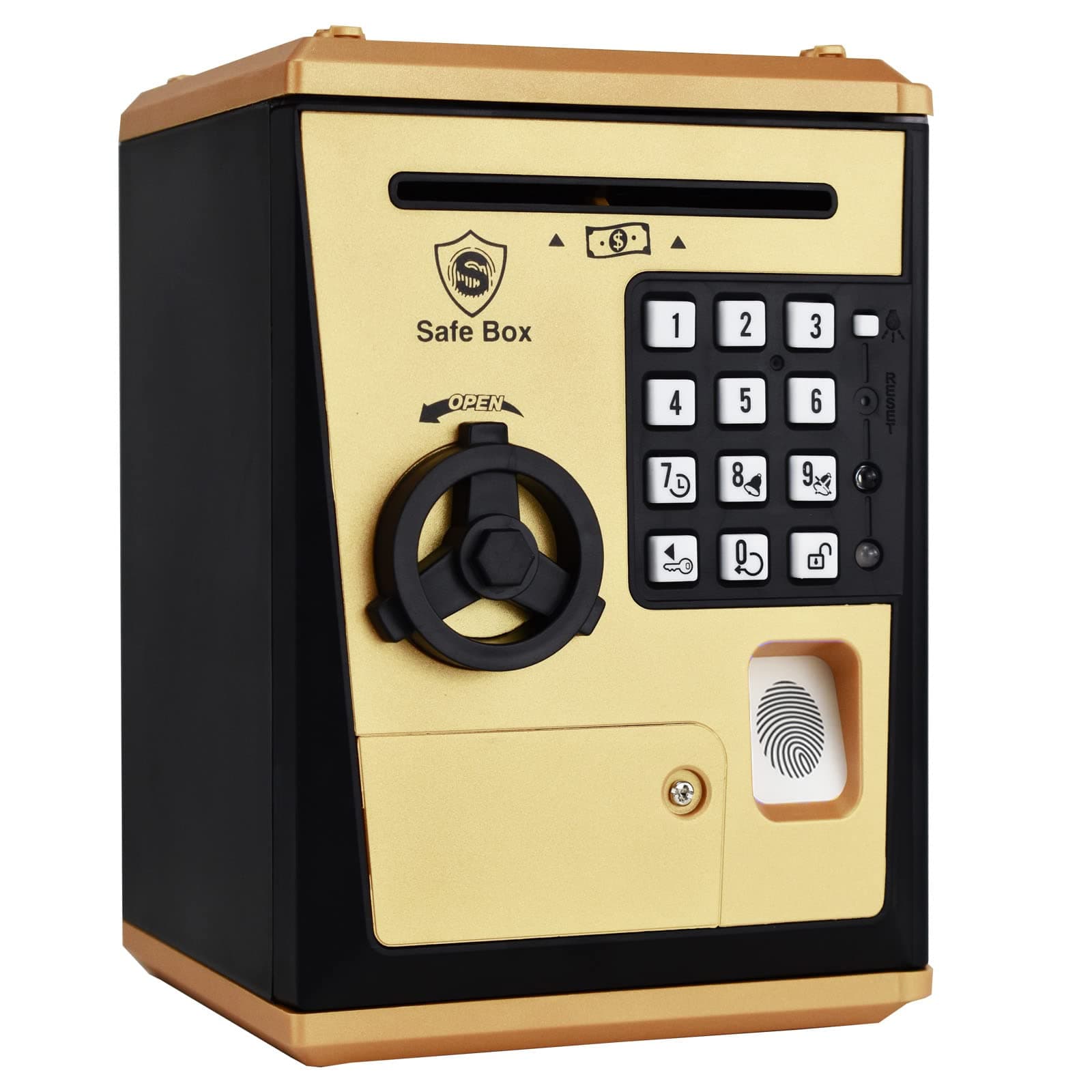 Toy Piggy Bank Safe Box Fingerprint ATM Bank ATM Machine Money Coin Savings Bank for Kids (Golden)