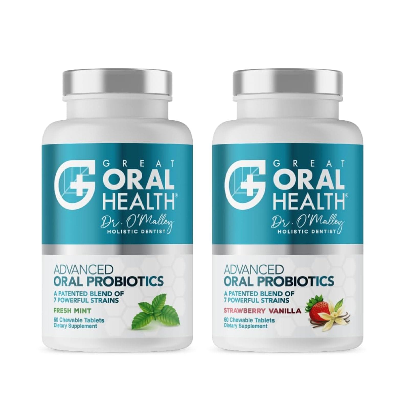 Advanced Oral Probiotics for Mouth Bad Breath Treatment for Adults, Dentist Formulated BLIS K12 M18 Oral Health Probiotics for Teeth/Gums, Flavor Variation Pack: Mint, Strawberry Vanilla 60 Count Each