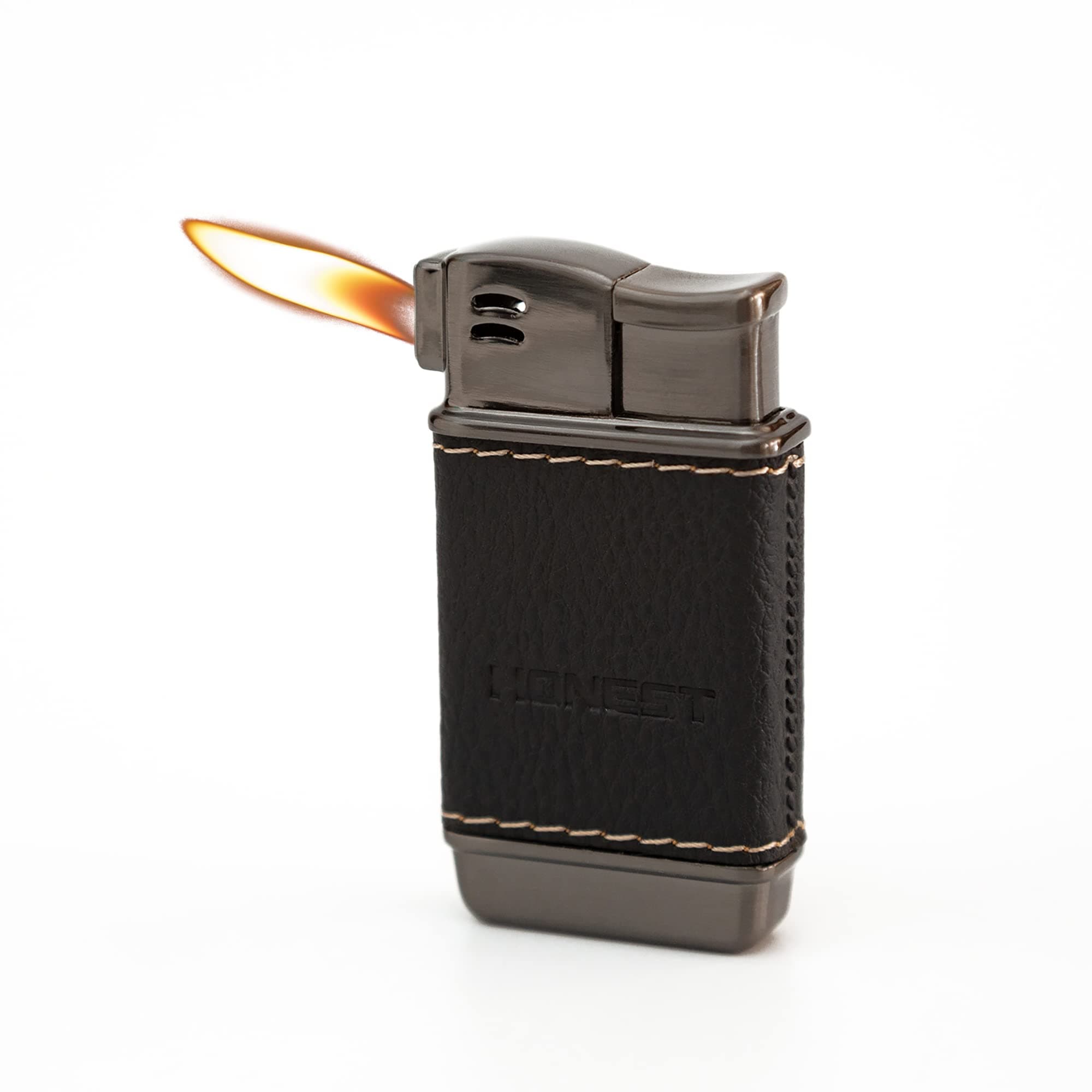 Small Pipe Lighter Leather Soft Flame Indoor Butane Refillable(No Gas) (Black)