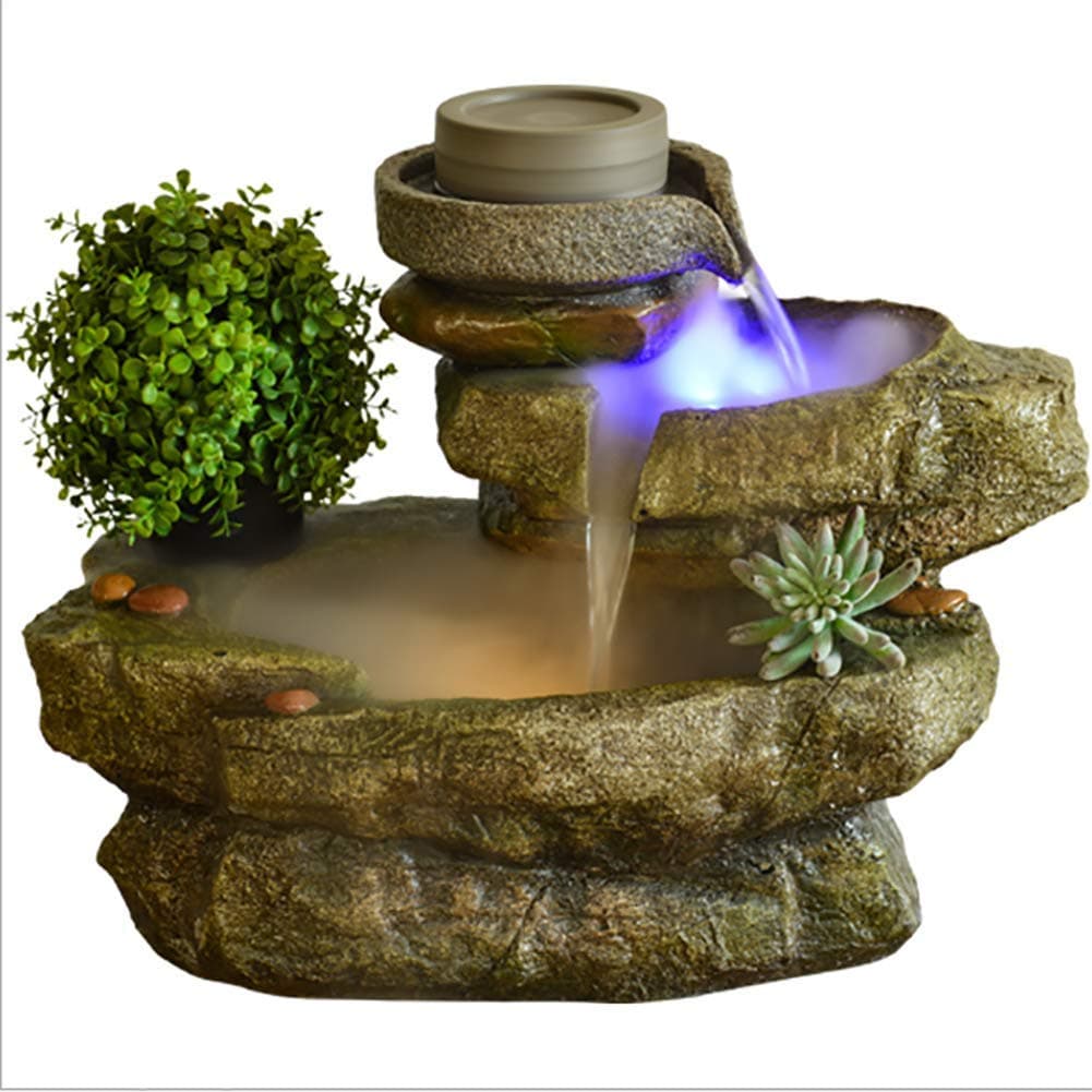 WASDOP Indoor Tabletop Water Fountain Environmental Resin Waterfall Home Decor,Garden Ornaments Feng Shui Ornaments, Water Pump Graphite Glass Ball(31 * 40 * 51Cm)