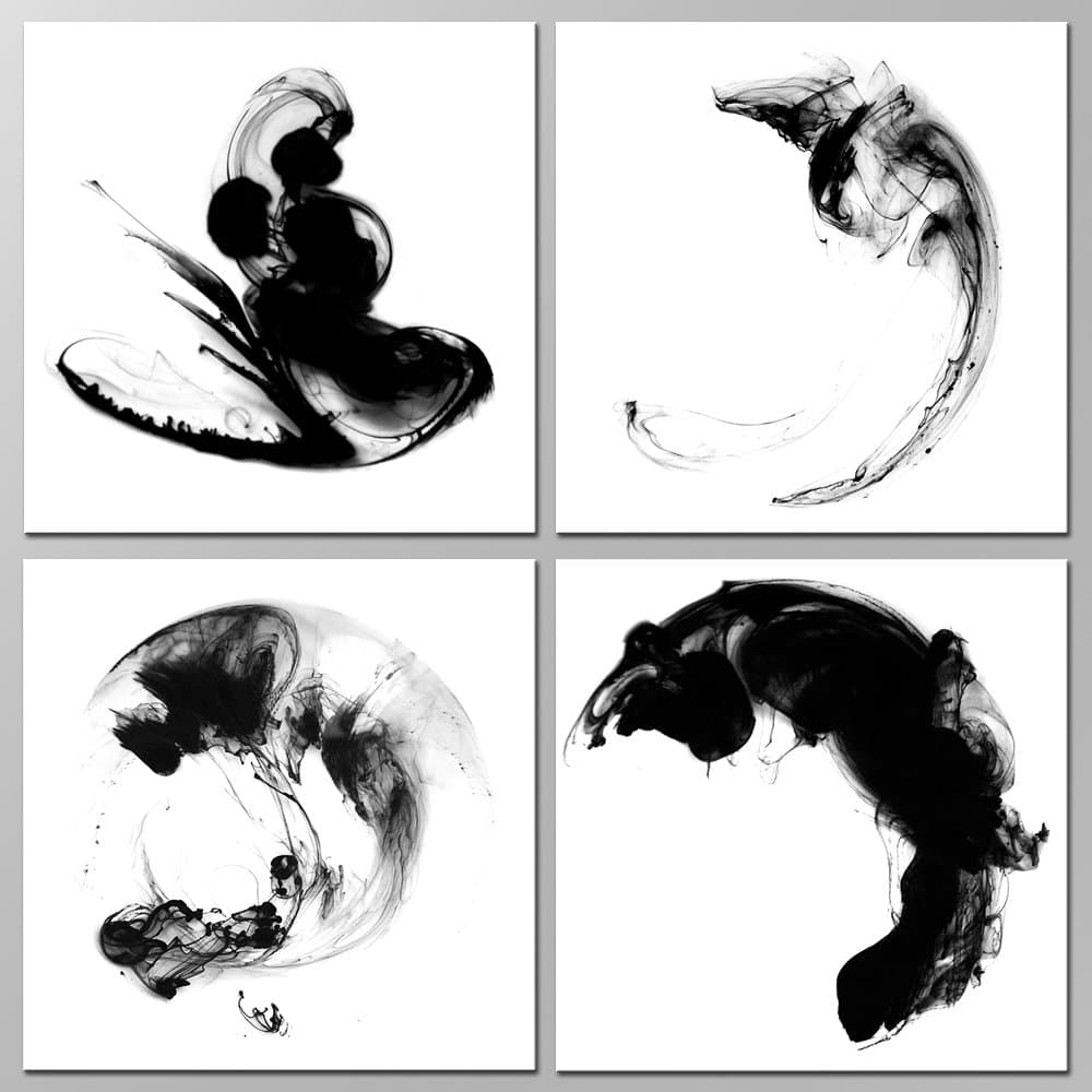 Sea Charm - Modern Minimalist Wall Art Abstract Black and White Ink Impression Painting Giclee Art with Frame,Home Office Wall Decoration Zen Art (12"x12"x4pcs)
