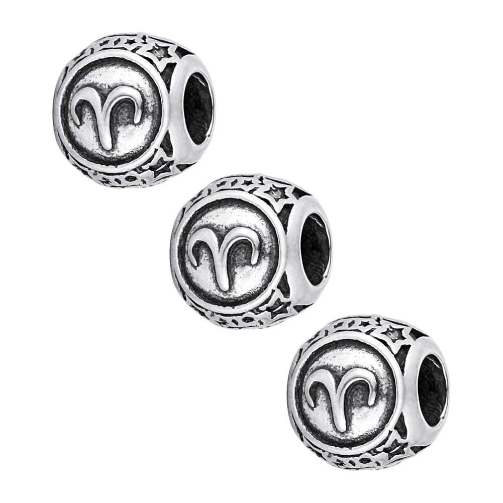 HooAMI 3 PCS Stainless Steel Beads 12 Constellations Aries Charms for DIY Jewelry Craft Making(Ancient Silver Color),9mm x 10mm