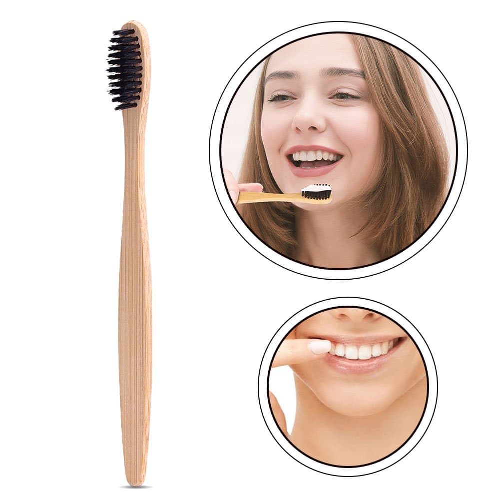Bamboo Activated Charcoal Toothbrush KUXIEN Slim Design Ultrafine Natural Toothbrushes,Toothbrushes For Sensitive Gums for Teeth Whitening - Adult Tapered Soft Bristle Toothbrush