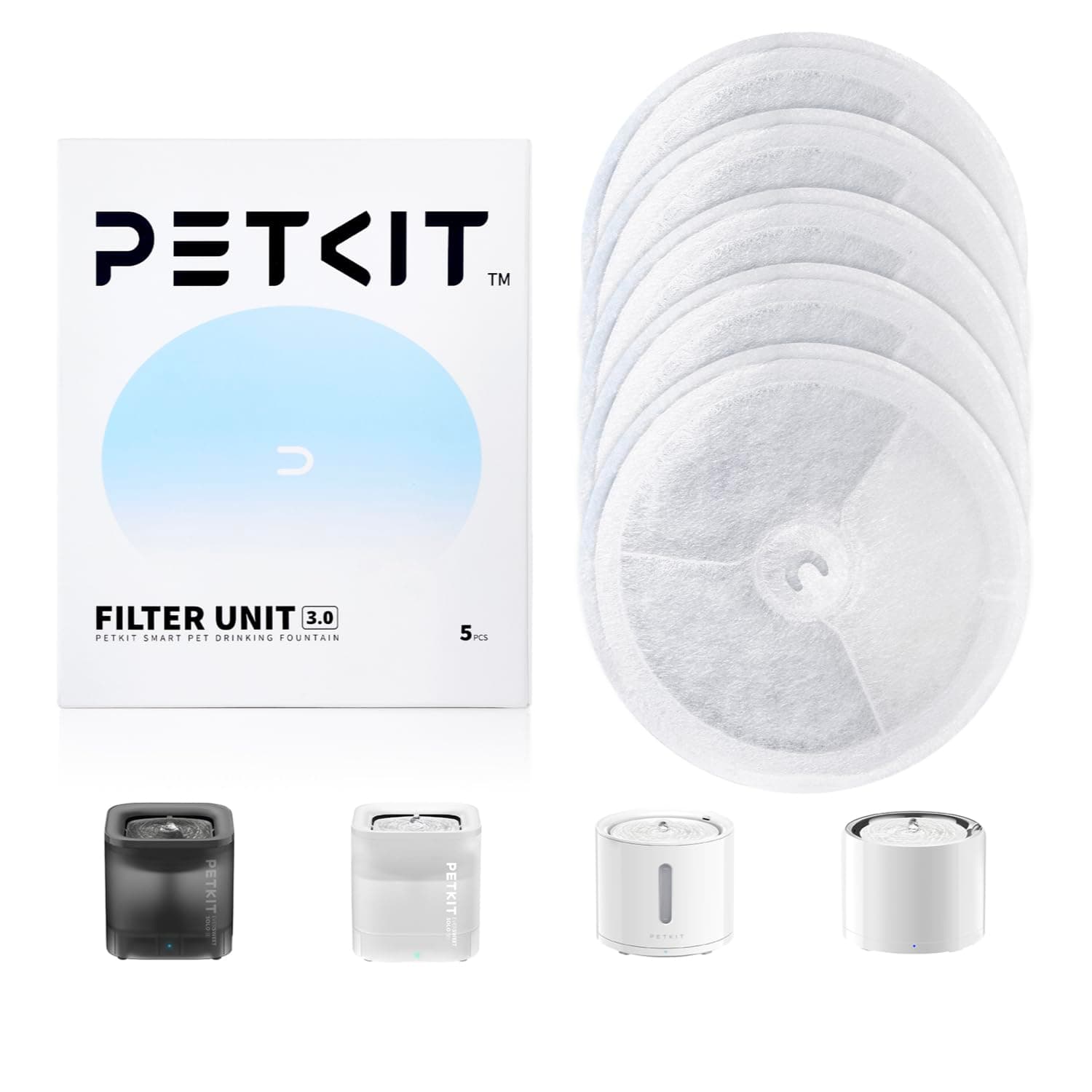 PETKIT Upgraded Filter Units 3.0 for PETKIT Pet Water Fountains EVERSWEET 2S/3/3 Pro, EVERSWEET Solo/Solo SE Replacement Filters (5pcs)