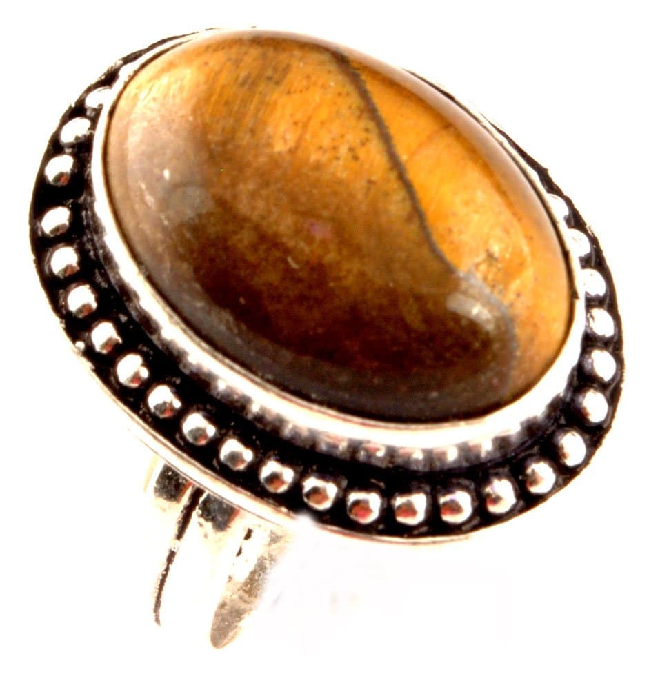 Handmade Natural TIGER EYE Gemstone 925 SILVER Overlay UK Ring Size P Q Womens Ring