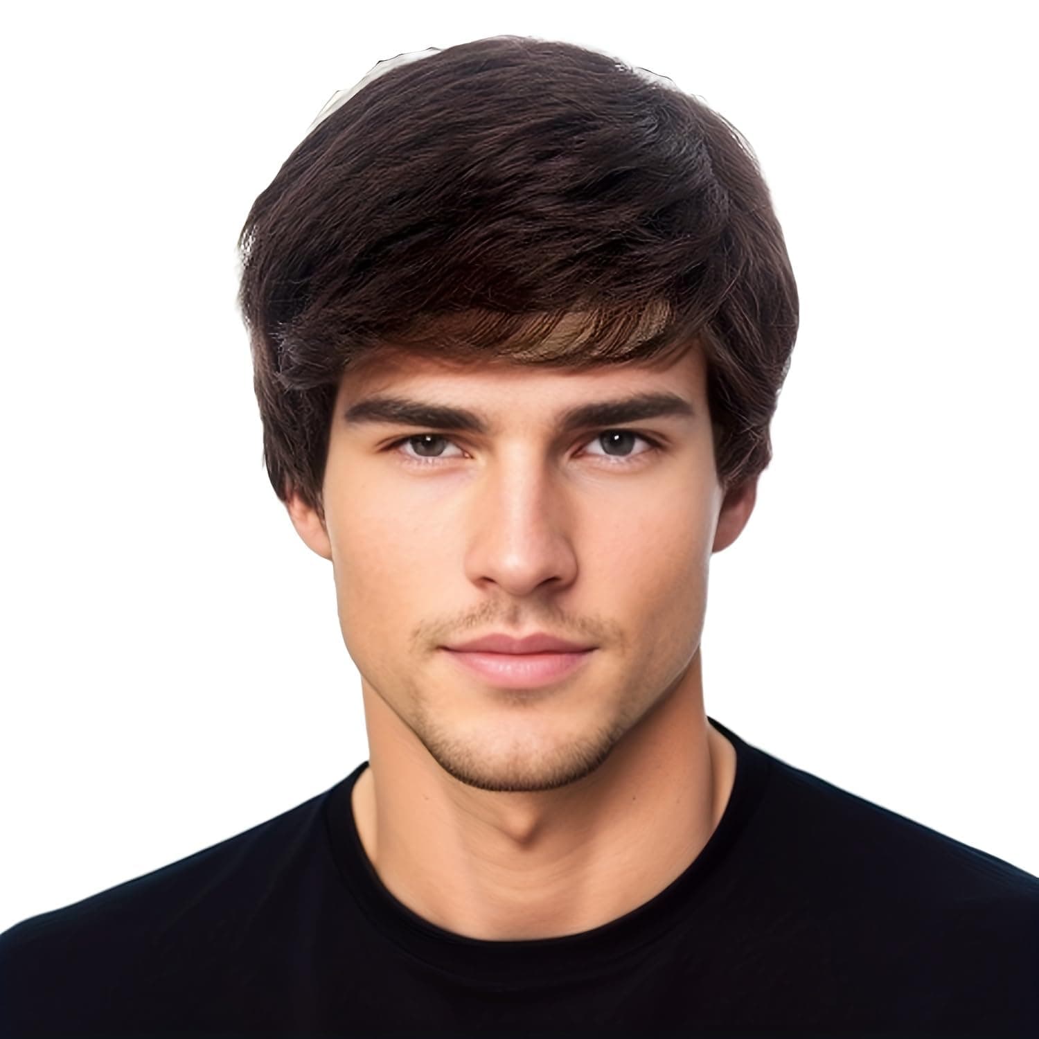 Mens Wig - Short Brown Layered Synthetic Hair Wig for Male Daily Party Costume Cosplay Wear + 02 Wig Cap Free