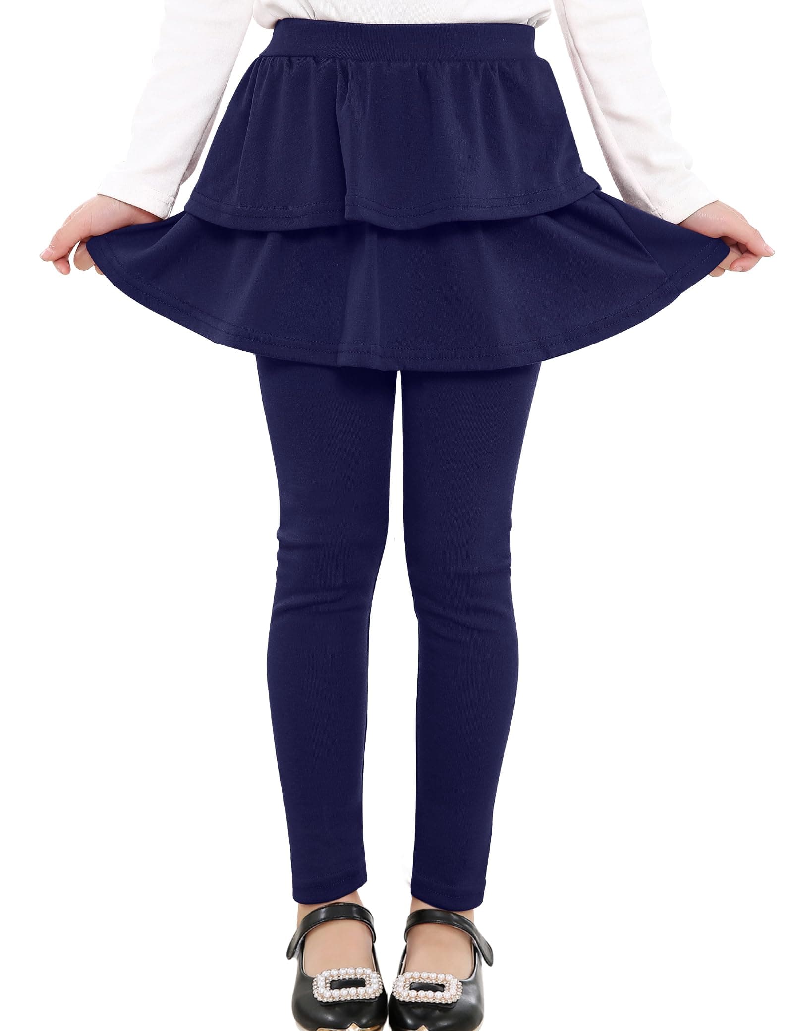 Girls School Uniform Pants Kids Clothes Ruffle Tutu Leggings with Skirt 2-14 Years