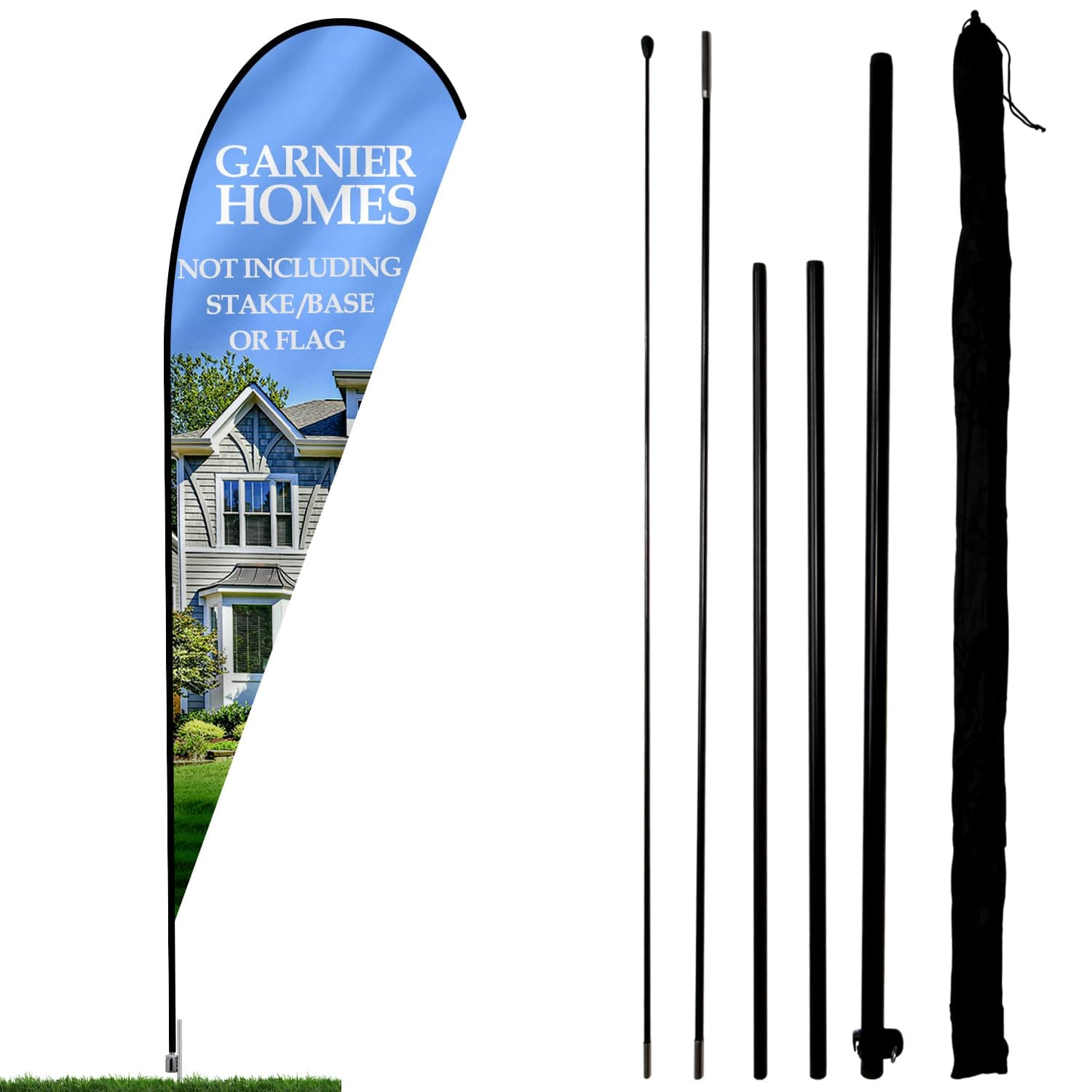 Anley Teardrop Feather Flagpole Set - Assembled Flutter Banner Pole Set with Carrying Bag - Fits 3.5Ft X 10Ft Feather Flags(Not Included) - Flagpole ONLY