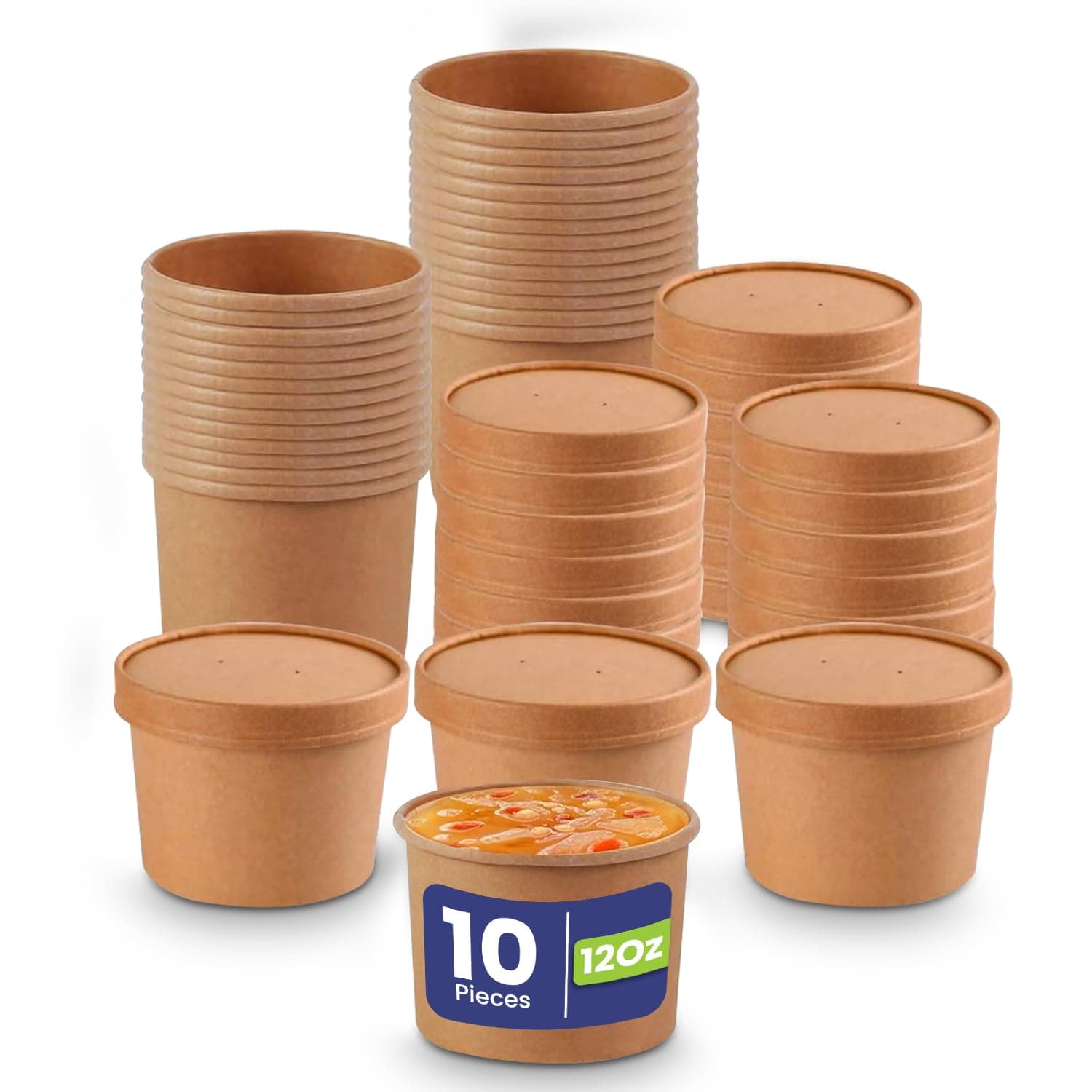 SNH Eco Friendly, Kraft Soup Bowls 12 Oz, Disposable Food Cups. Great For Restaurants, Take-Outs, Or To-Go Lunch 10 Pieces.